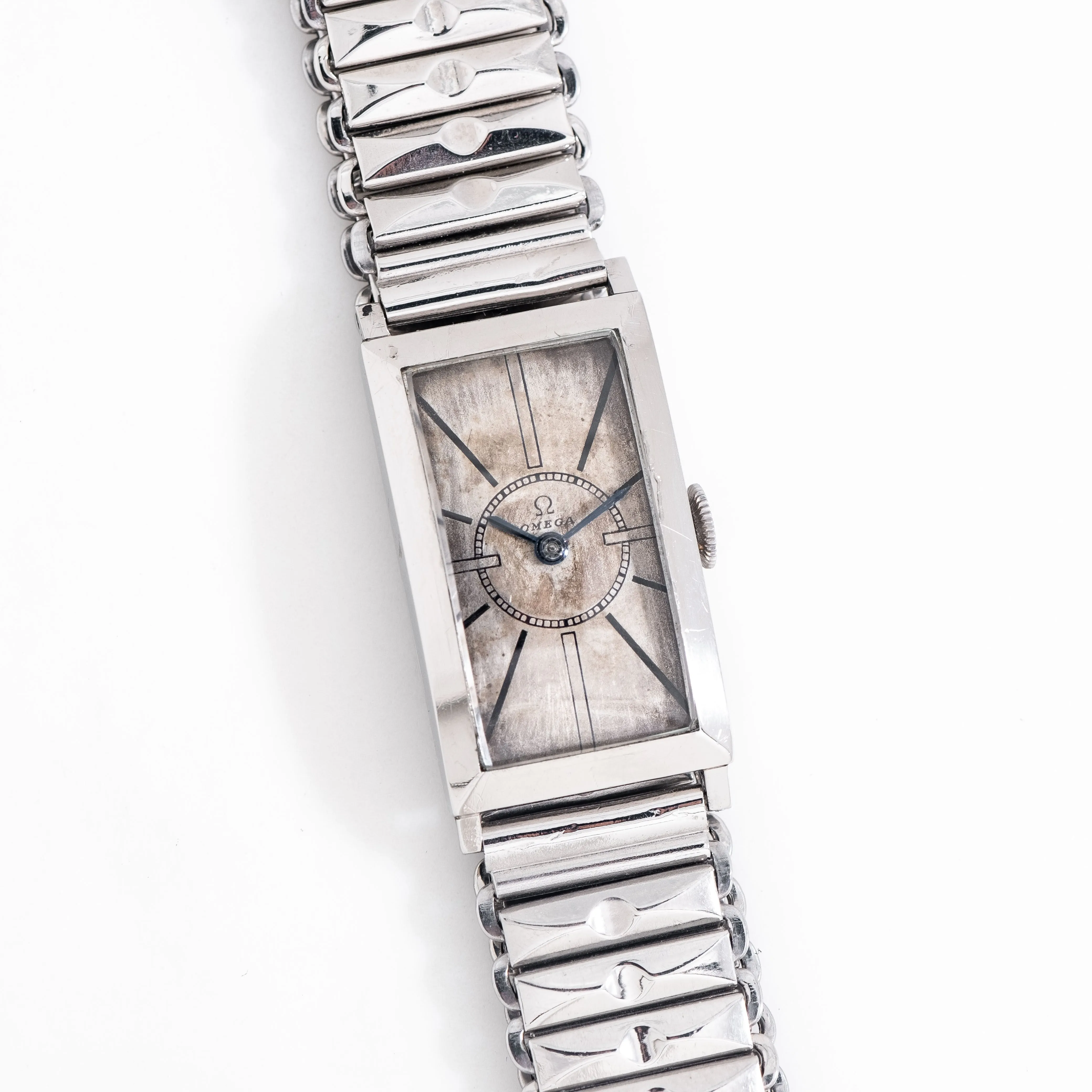 1934 Vintage Omega Sector Dial Rectangular Shaped Stainless Steel Watch ( #15291)