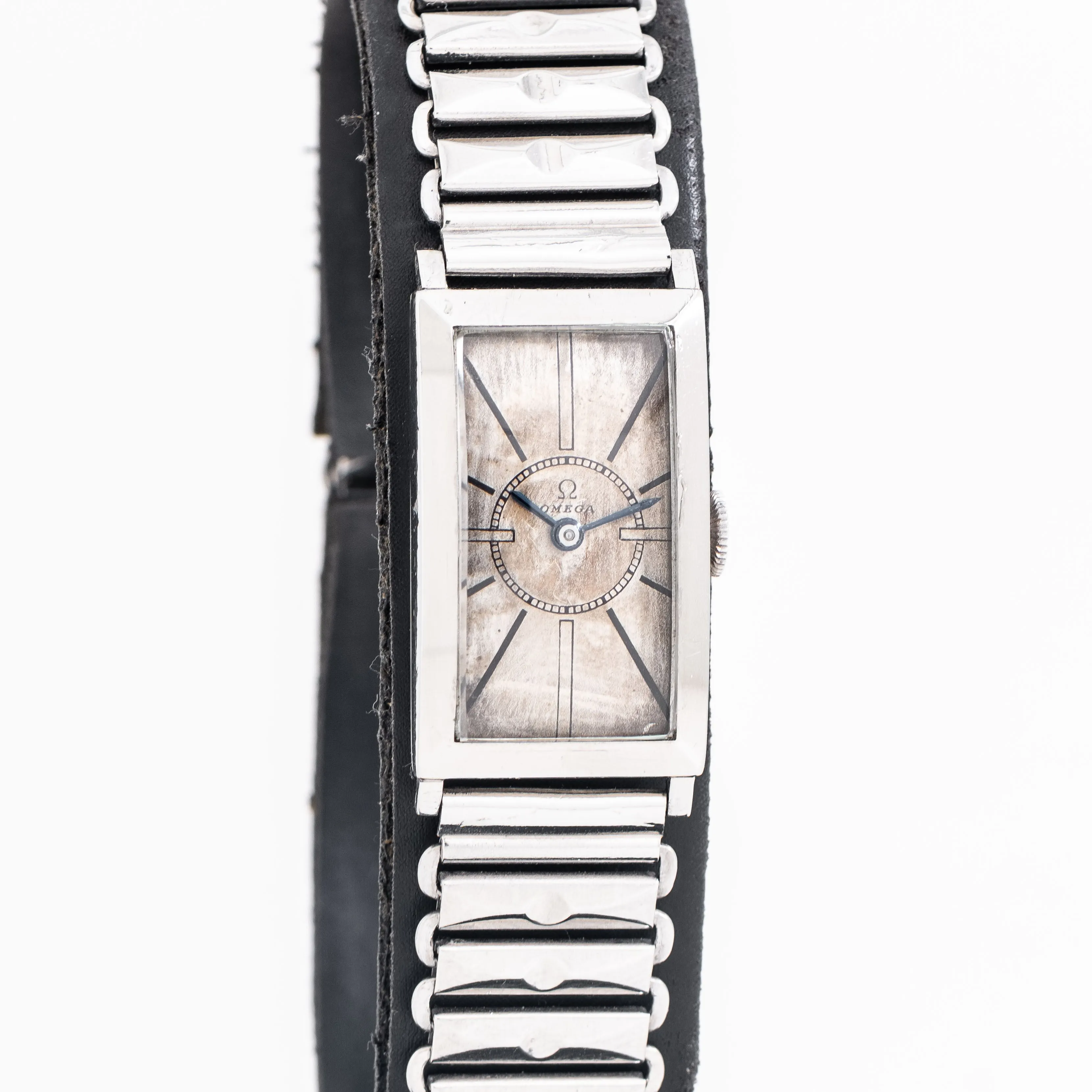 1934 Vintage Omega Sector Dial Rectangular Shaped Stainless Steel Watch ( #15291)
