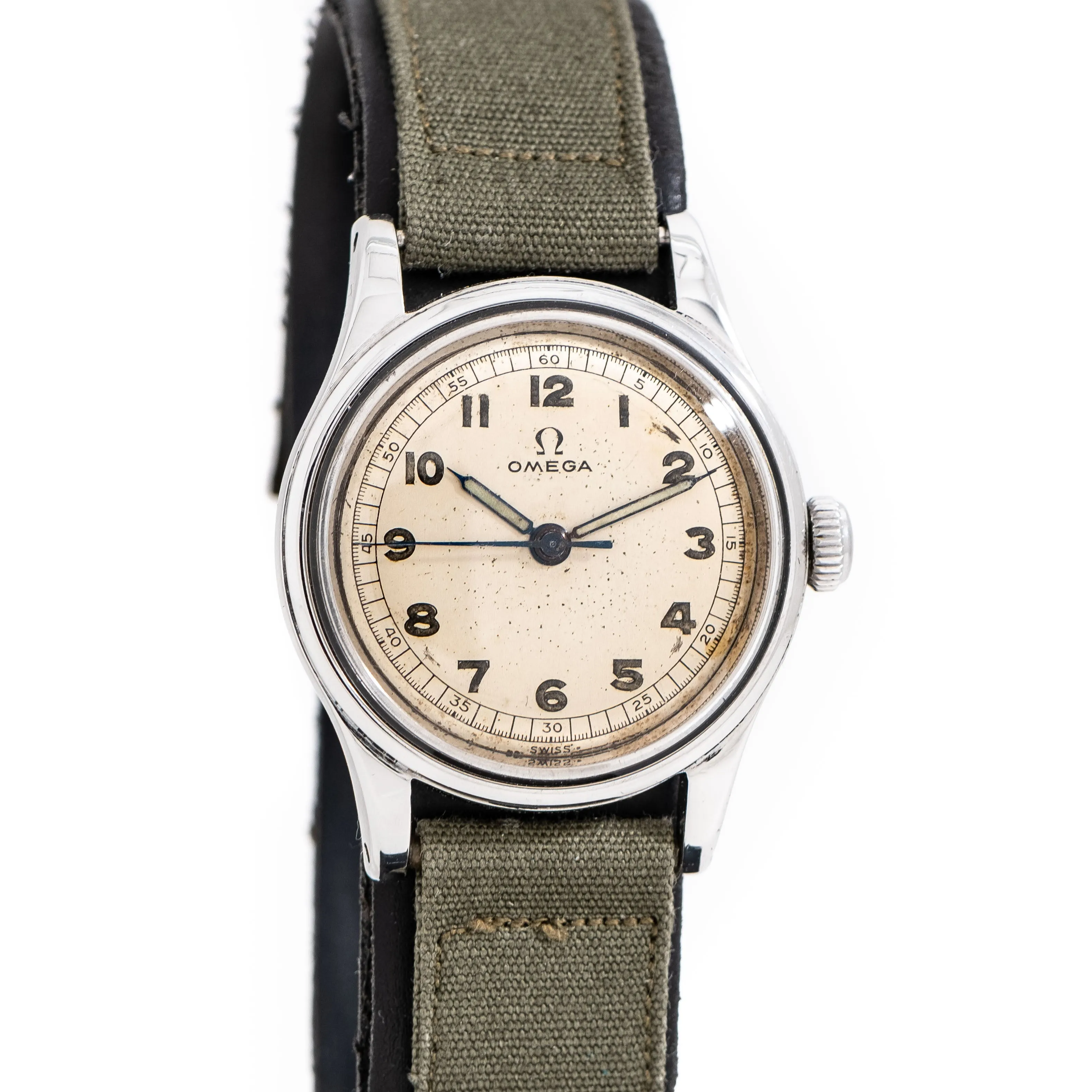 1942 Vintage Omega Cal. R17.8 SC Military Style Manual Winding Stainless Steel Watch (# 15327)