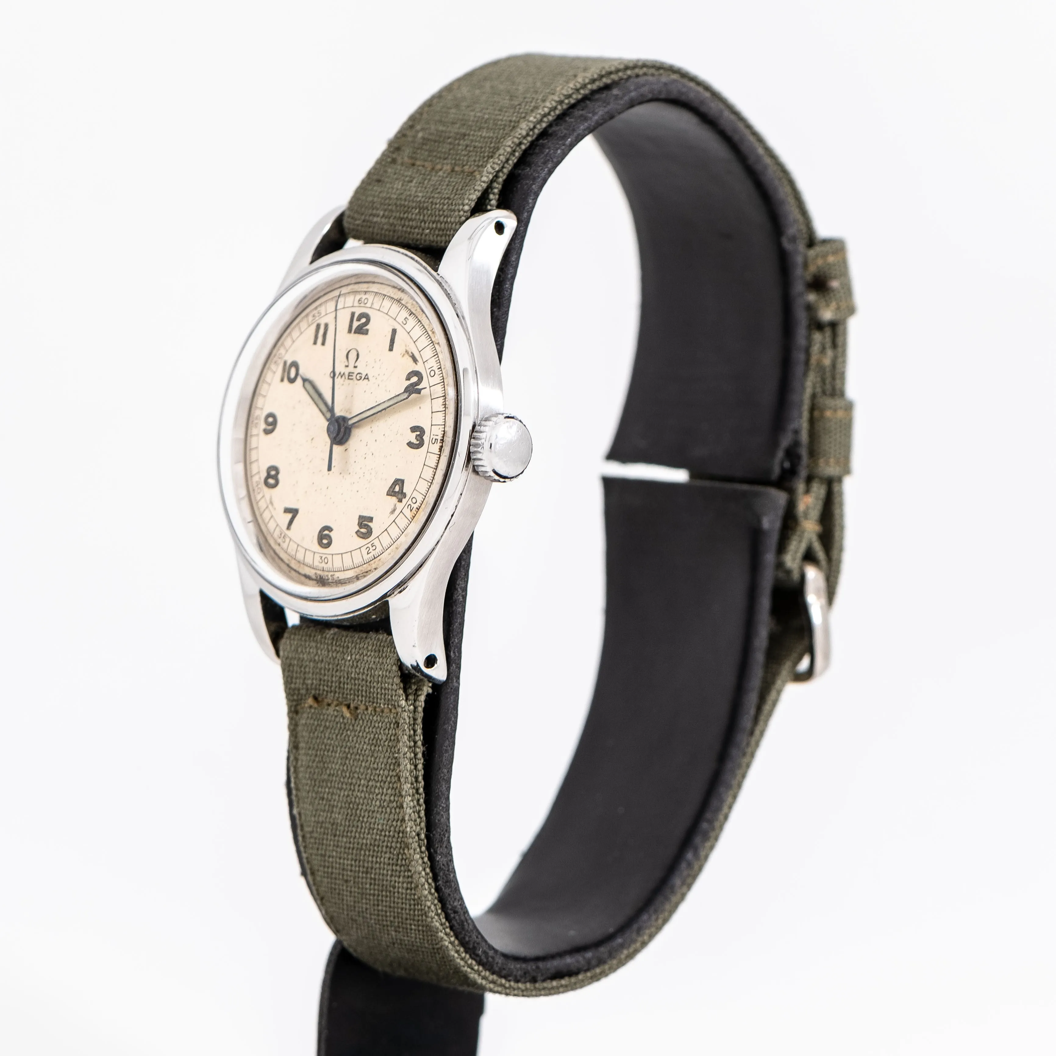 1942 Vintage Omega Cal. R17.8 SC Military Style Manual Winding Stainless Steel Watch (# 15327)