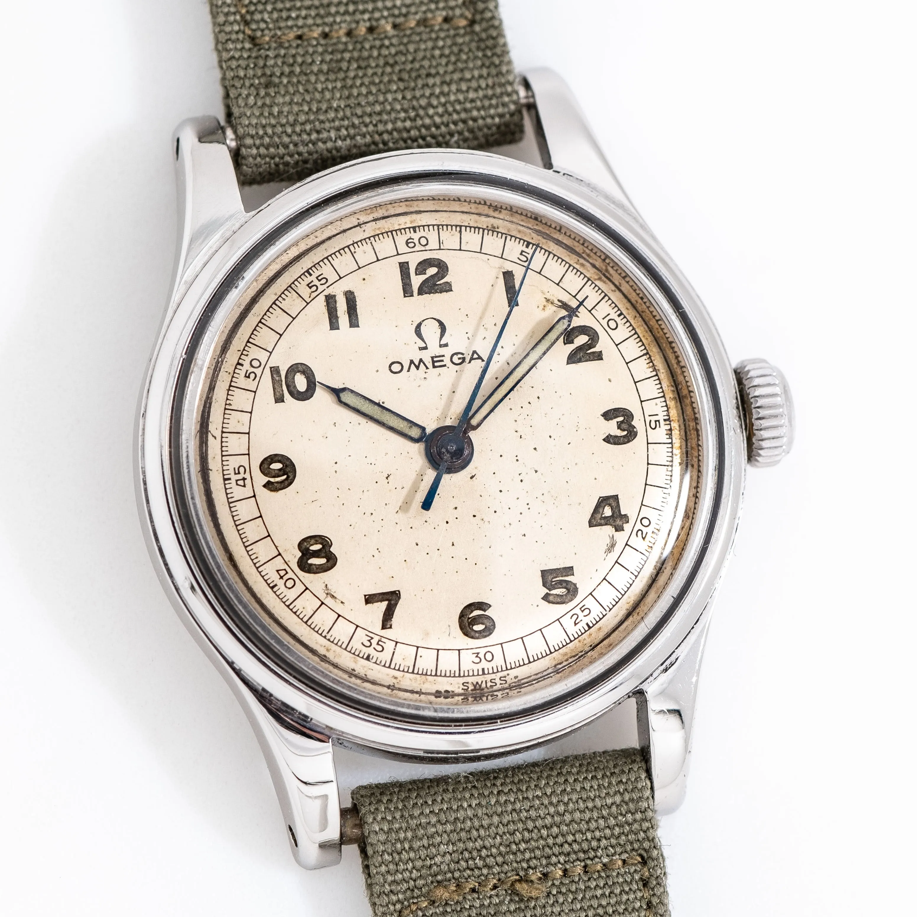 1942 Vintage Omega Cal. R17.8 SC Military Style Manual Winding Stainless Steel Watch (# 15327)