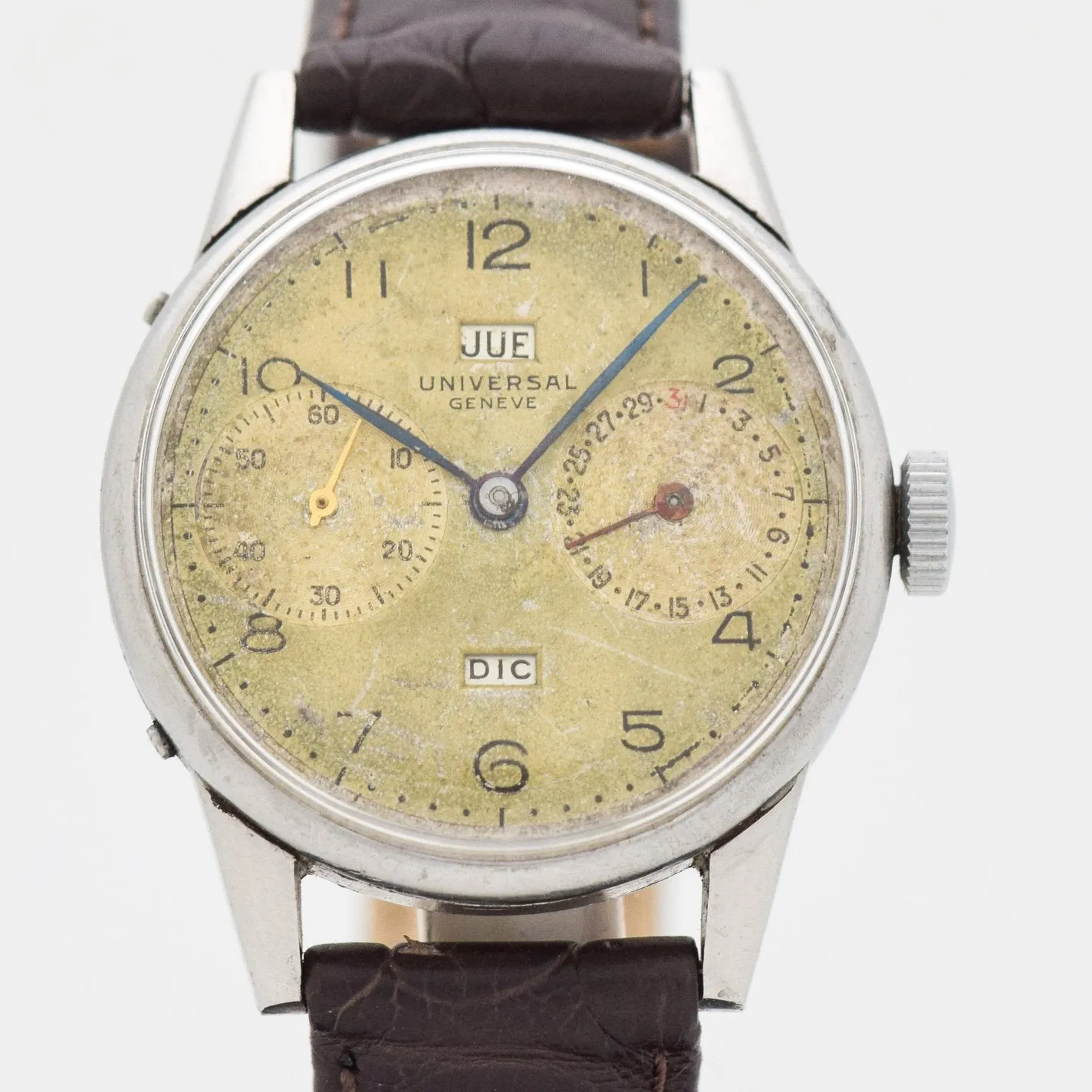 1942 Vintage Universal Geneve Reference 21301 Triple Date Calendar Stainless Steel Watch (# 14476)