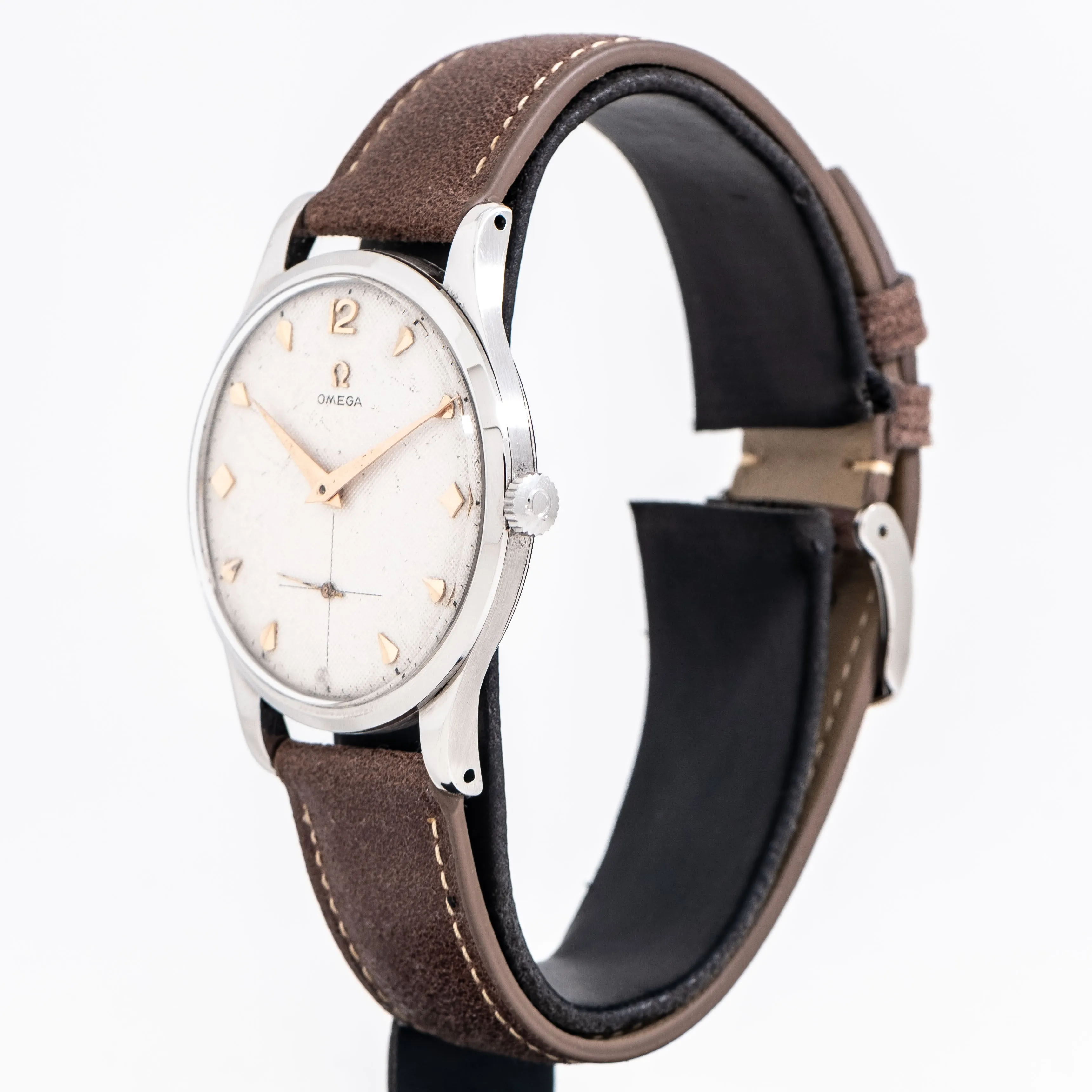 1950 Vintage Omega Oversized Waffle Dial Ref. 2609 4 B Stainless Steel Watch (# 15294)