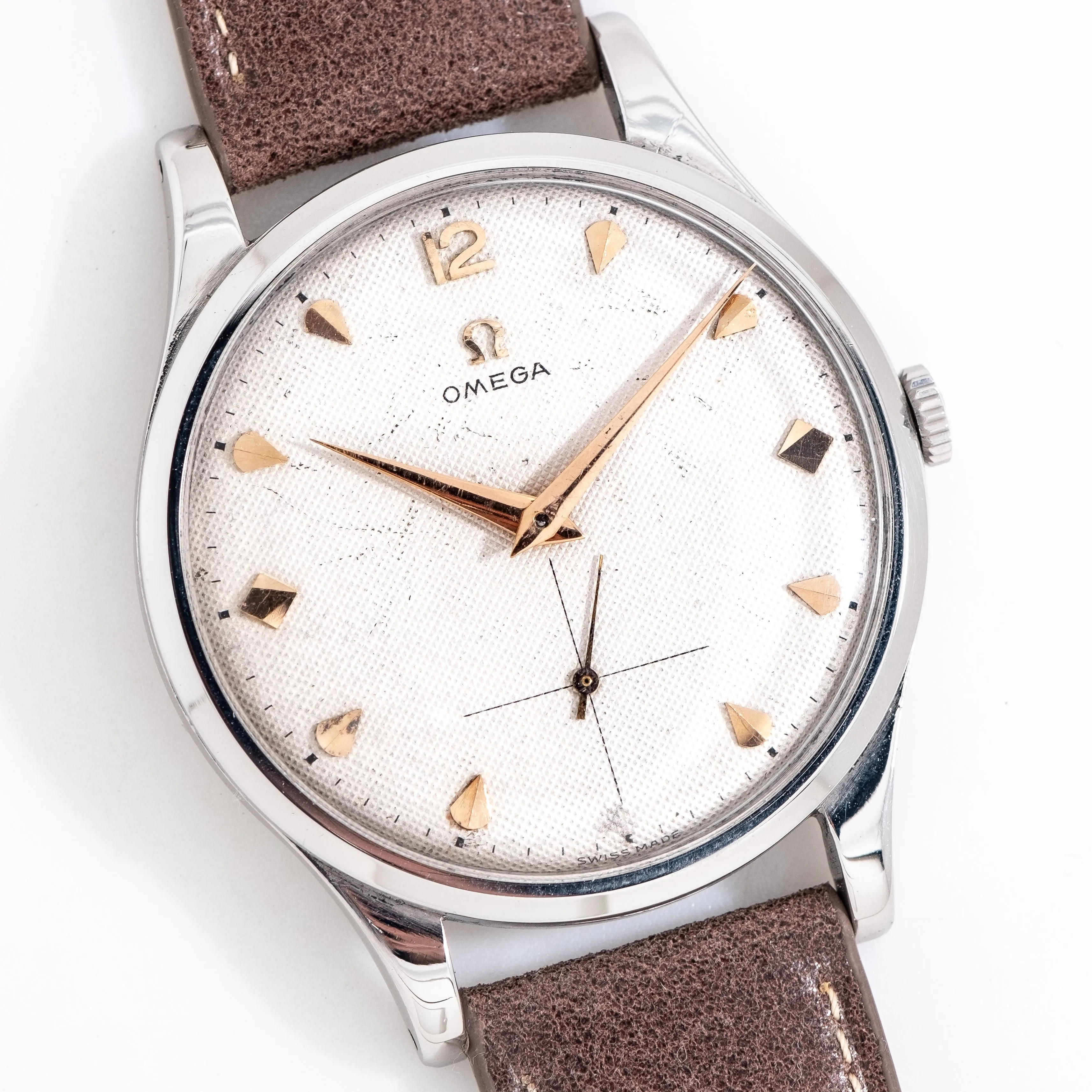 1950 Vintage Omega Oversized Waffle Dial Ref. 2609 4 B Stainless Steel Watch (# 15294)