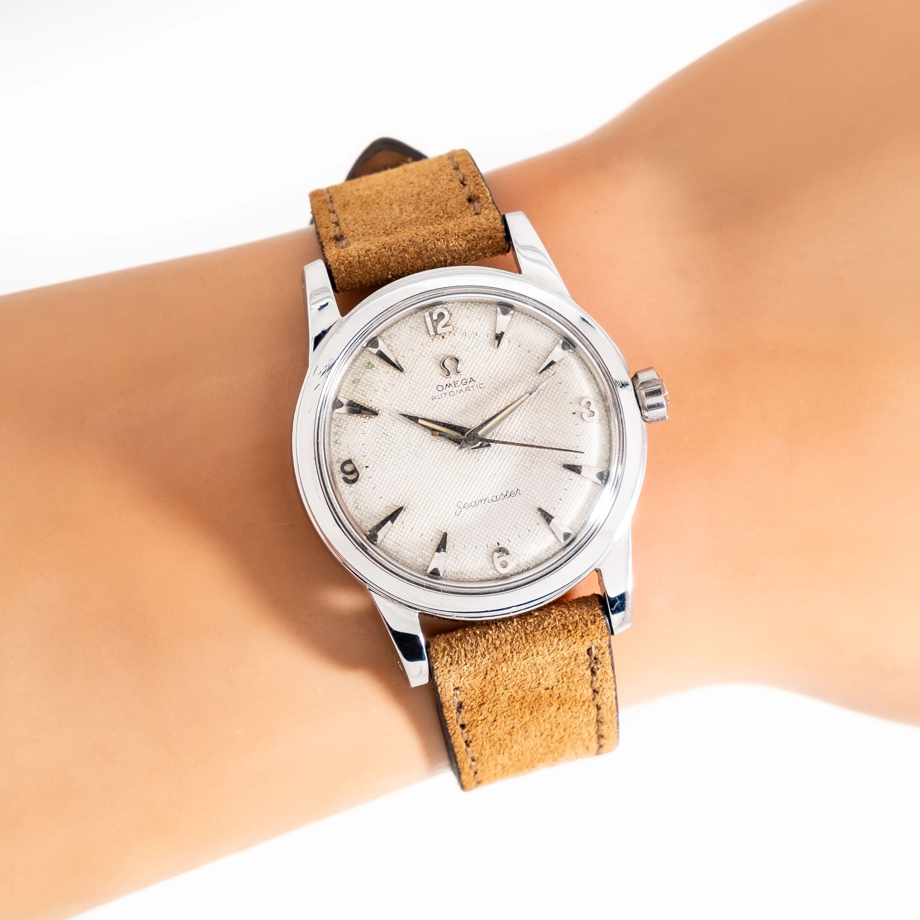 1952 Vintage Omega Seamaster Automatic Waffle Dial Ref. 2577-11SC Stainless Steel Watch (# 15313)