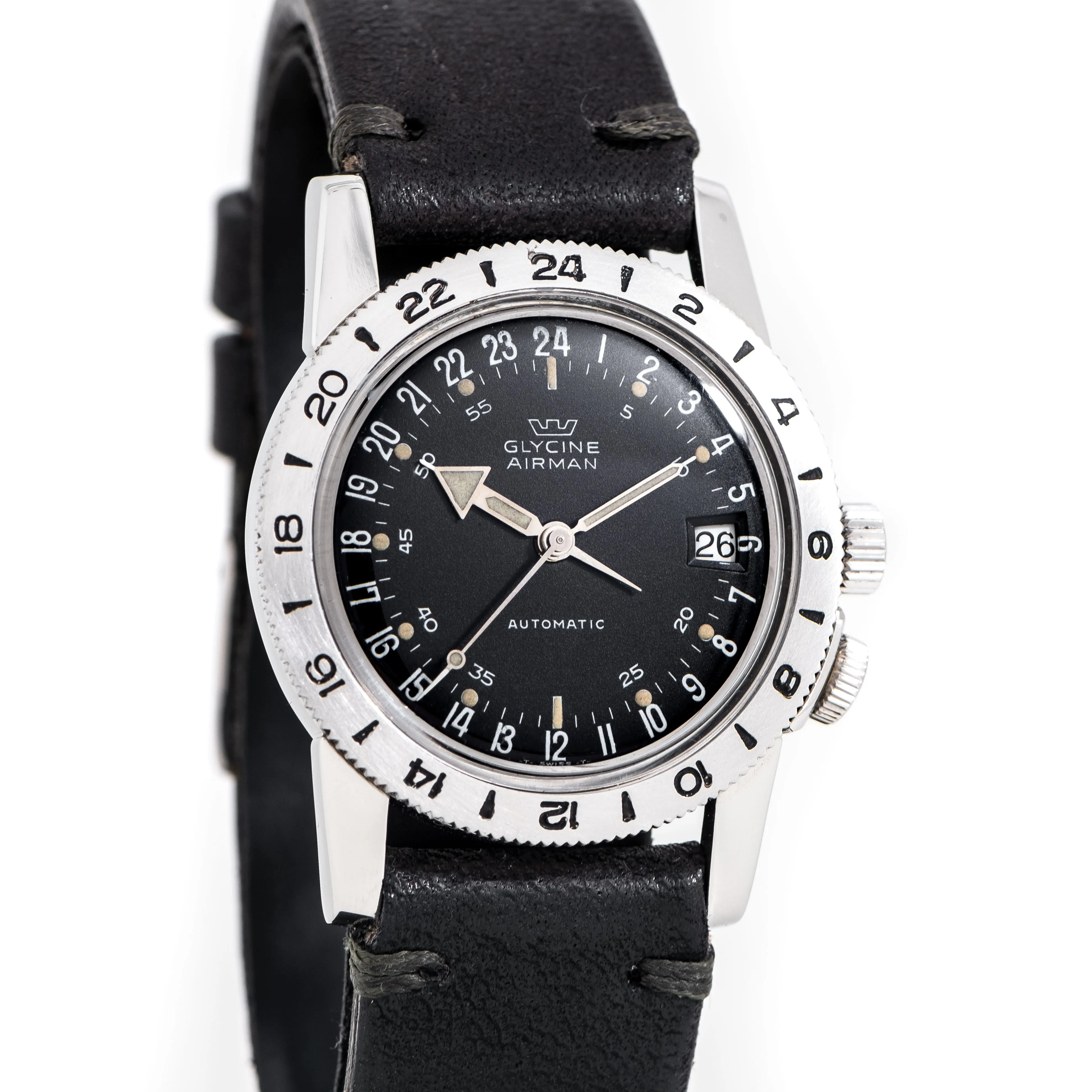 1968 Vintage Glycine Airman Automatic, w/ Original BOX, Stainless Steel Watch (# 15215)