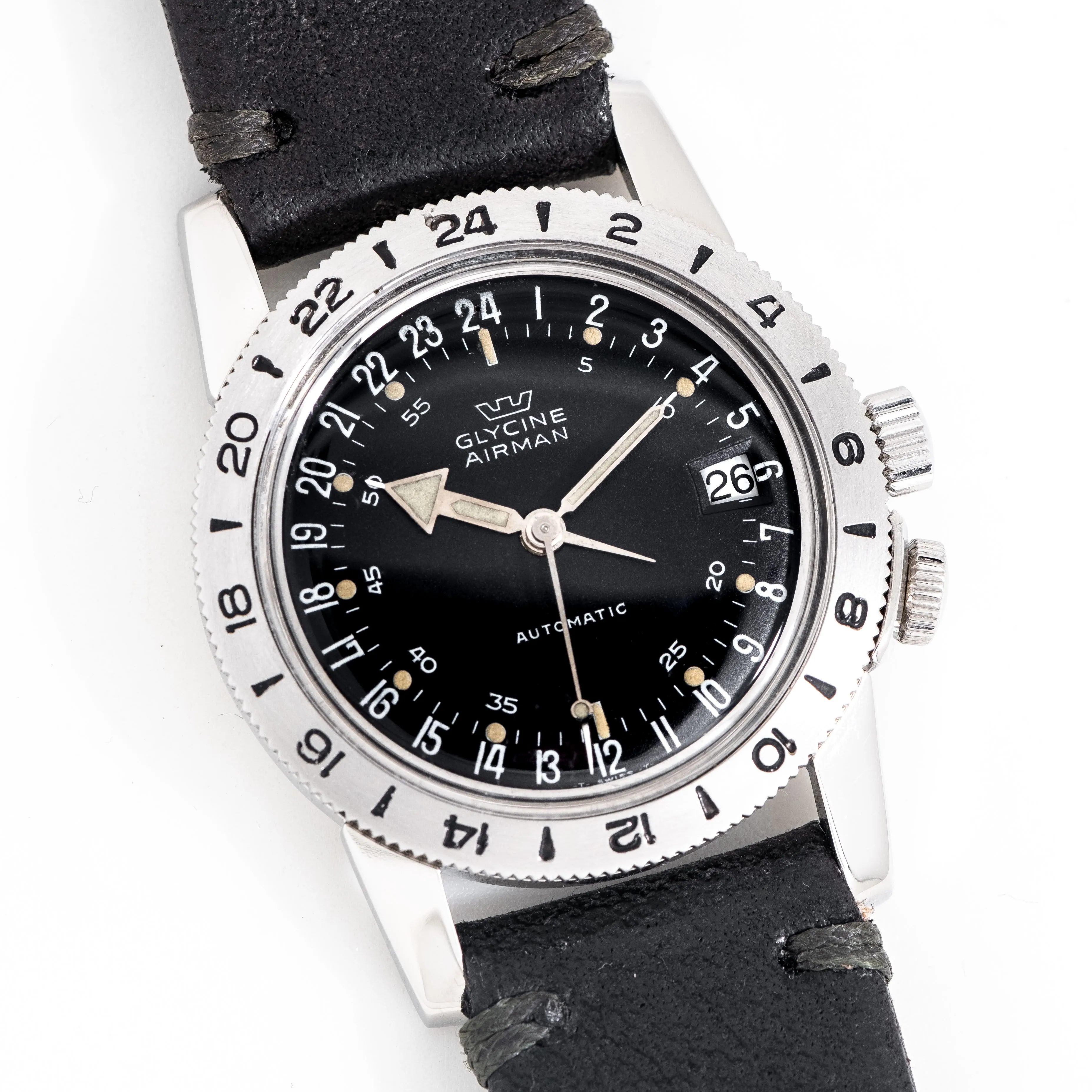 1968 Vintage Glycine Airman Automatic, w/ Original BOX, Stainless Steel Watch (# 15215)