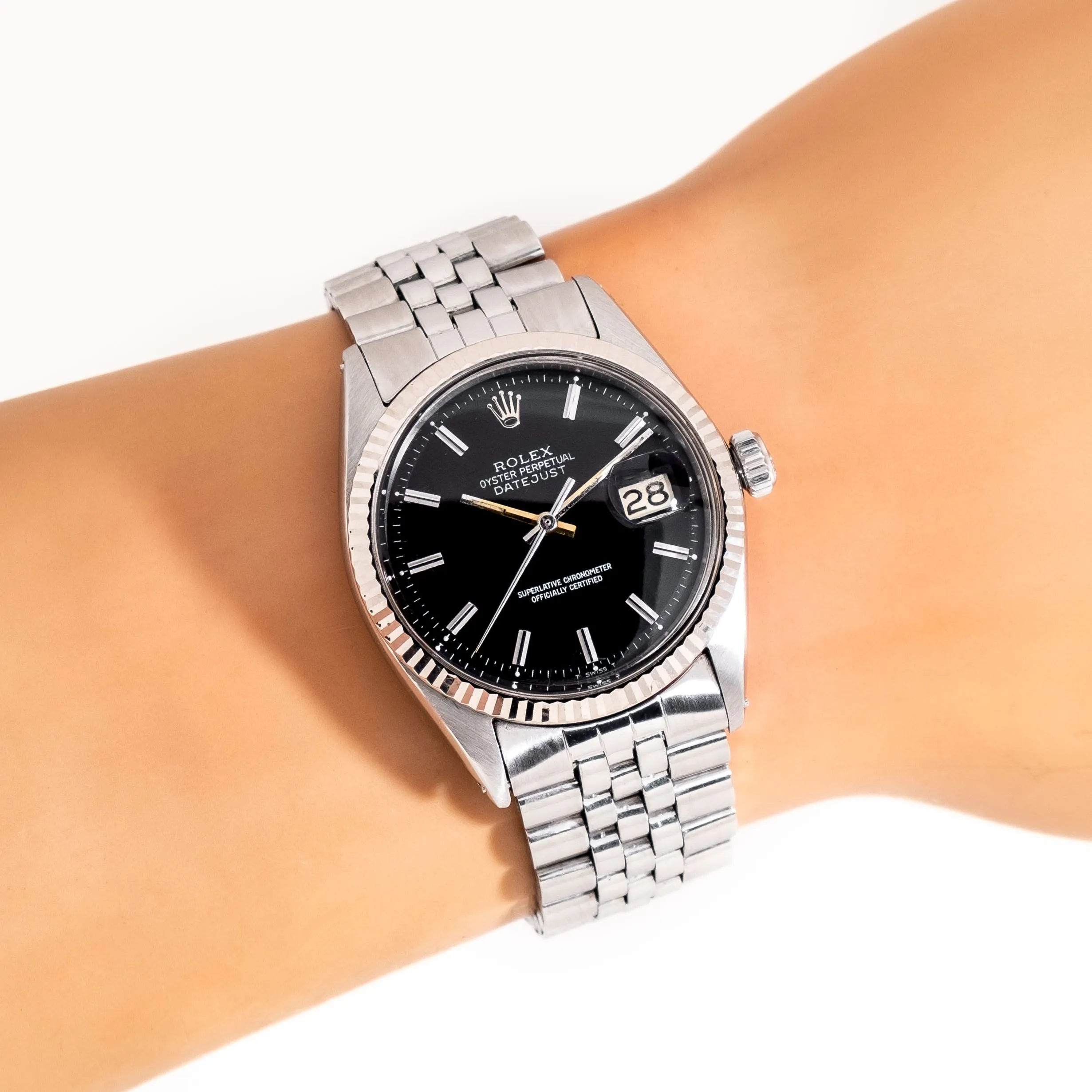 1969 Vintage Rolex Datejust Ref. 1601 14k White Gold & Stainless Steel Watch (# 15269)