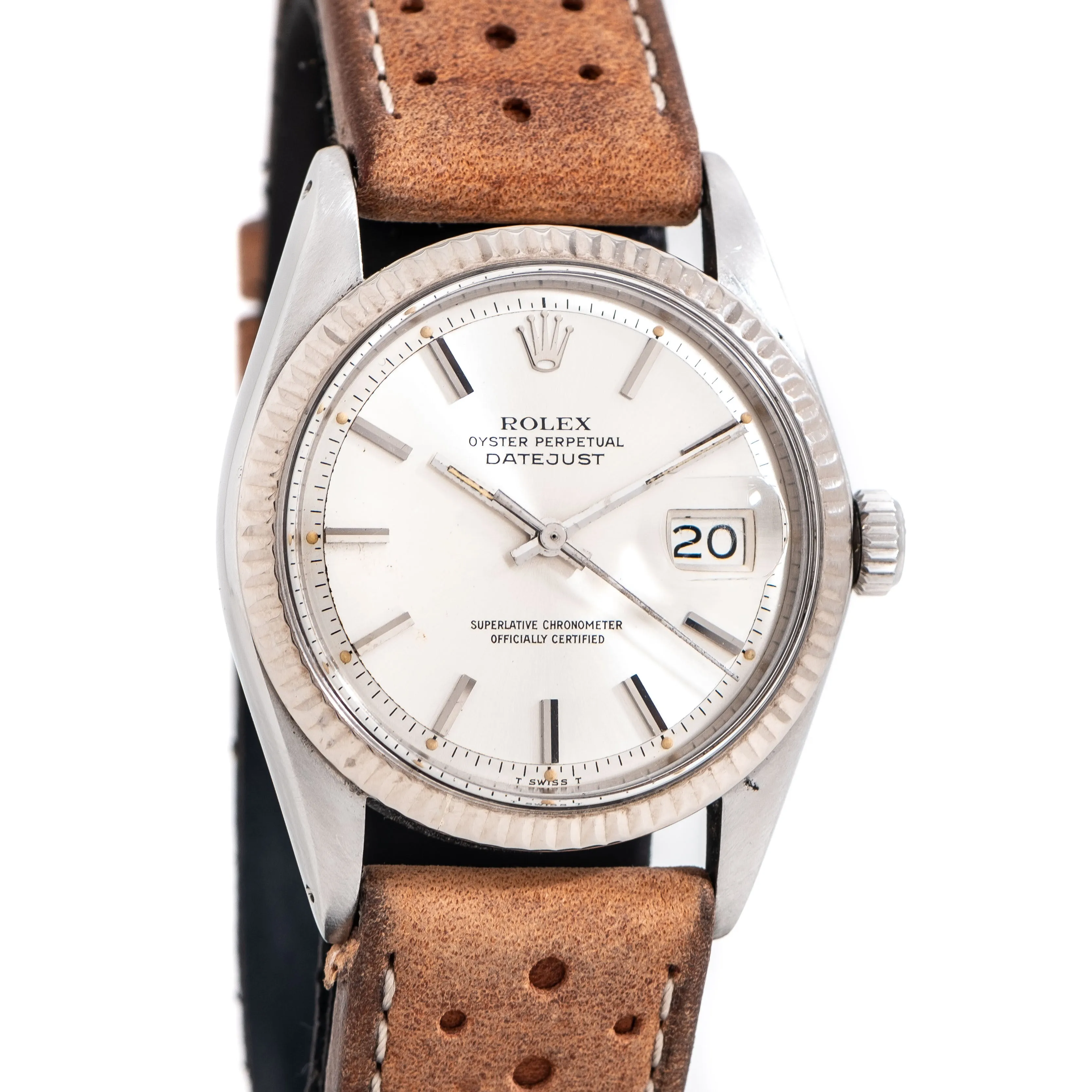 1973 Vintage Rolex Datejust Ref. 1601 14k White Gold & Stainless Steel Watch (# 15314)