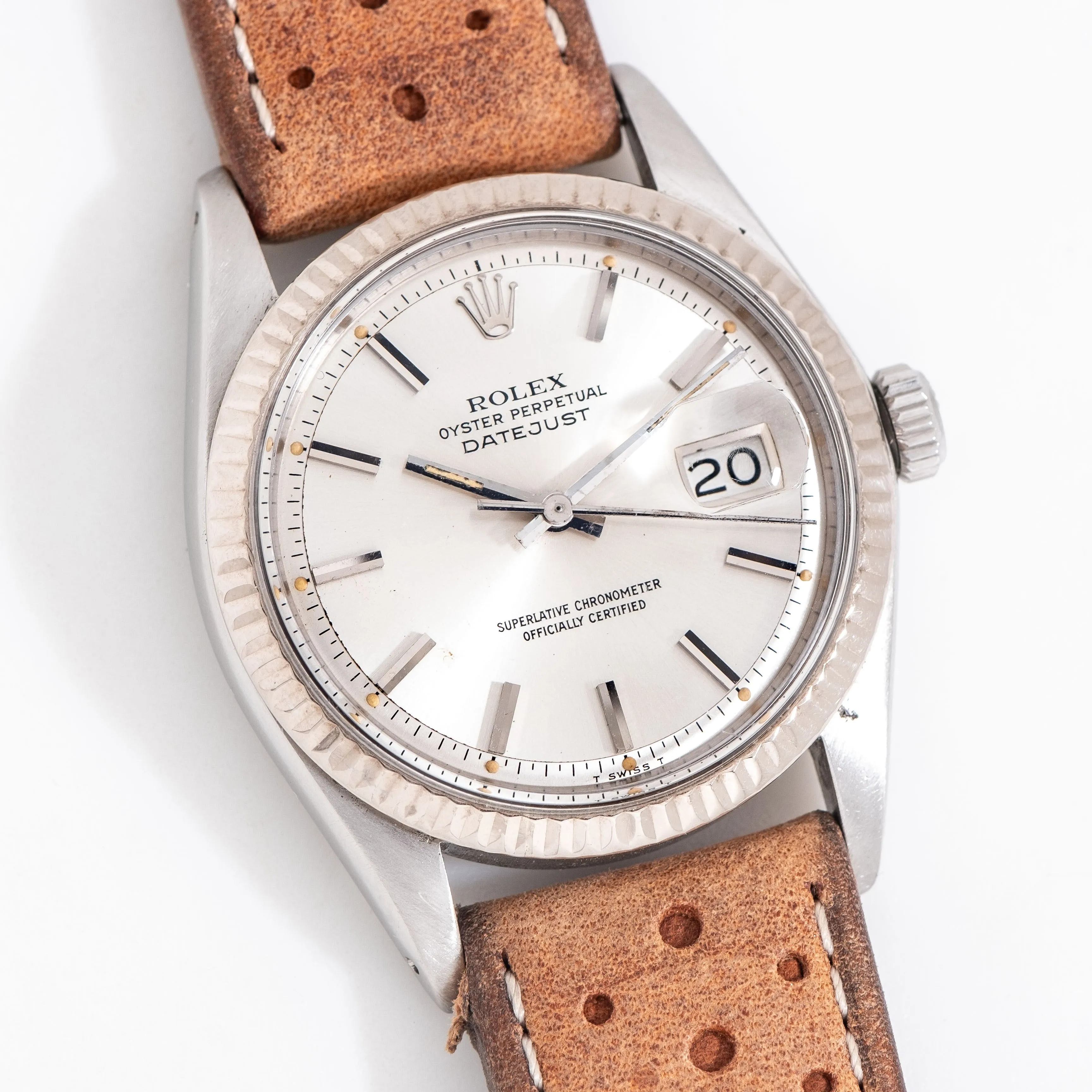 1973 Vintage Rolex Datejust Ref. 1601 14k White Gold & Stainless Steel Watch (# 15314)