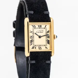 1990's Cartier Tank Must De 18k Yellow Gold Plated Sterling Silver Watch (# 15302)