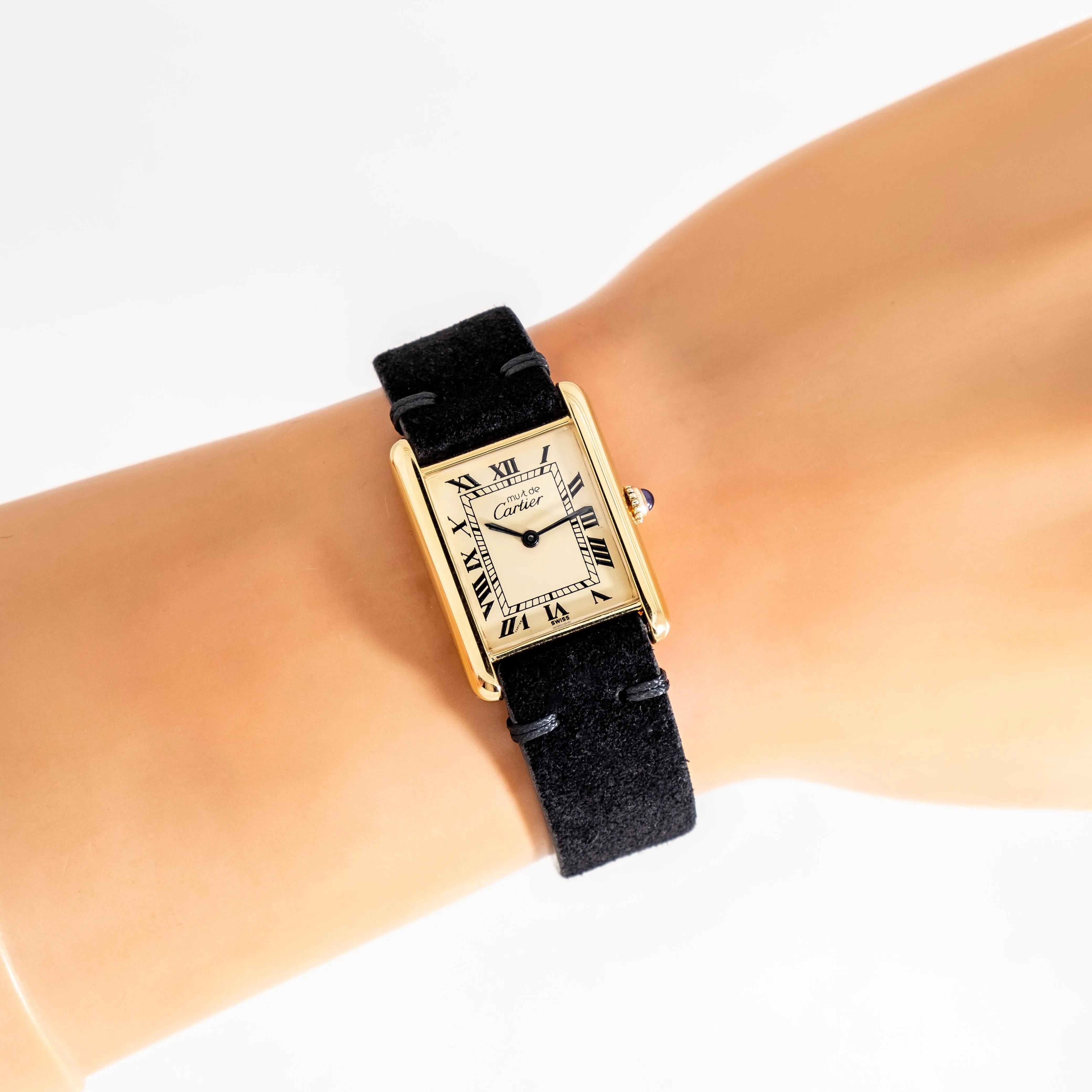 1990's Cartier Tank Must De 18k Yellow Gold Plated Sterling Silver Watch (# 15302)