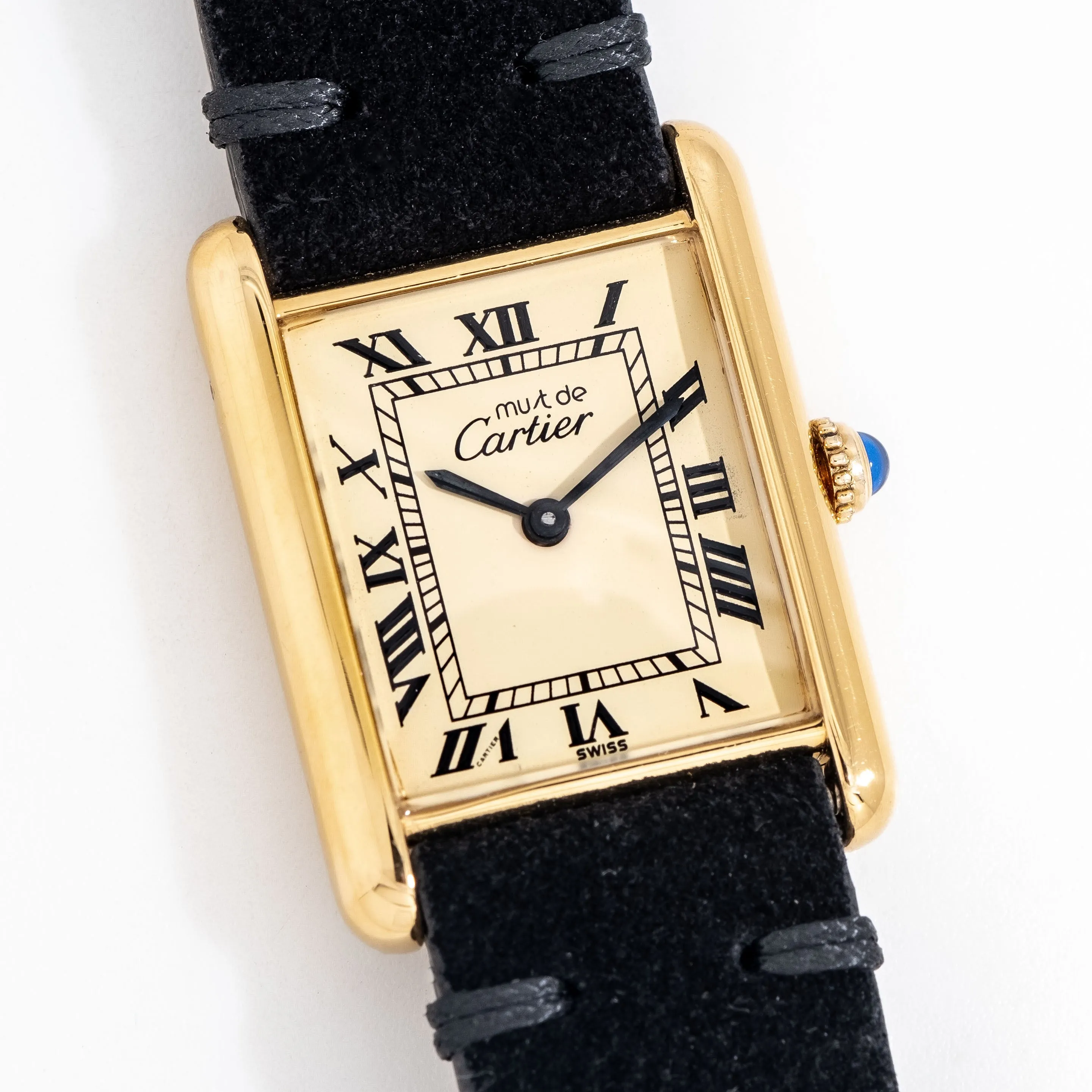 1990's Cartier Tank Must De 18k Yellow Gold Plated Sterling Silver Watch (# 15302)