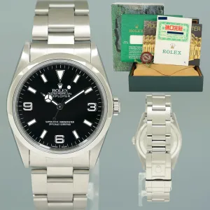 1999 PAPERS MINT Rolex 14270 Explorer Black Arabic Steel 36mm Oyster Watch Box