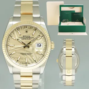 2023 Rolex DateJust 36mm Champagne Palm Motif Two Tone Gold Oyster 126233 Watch