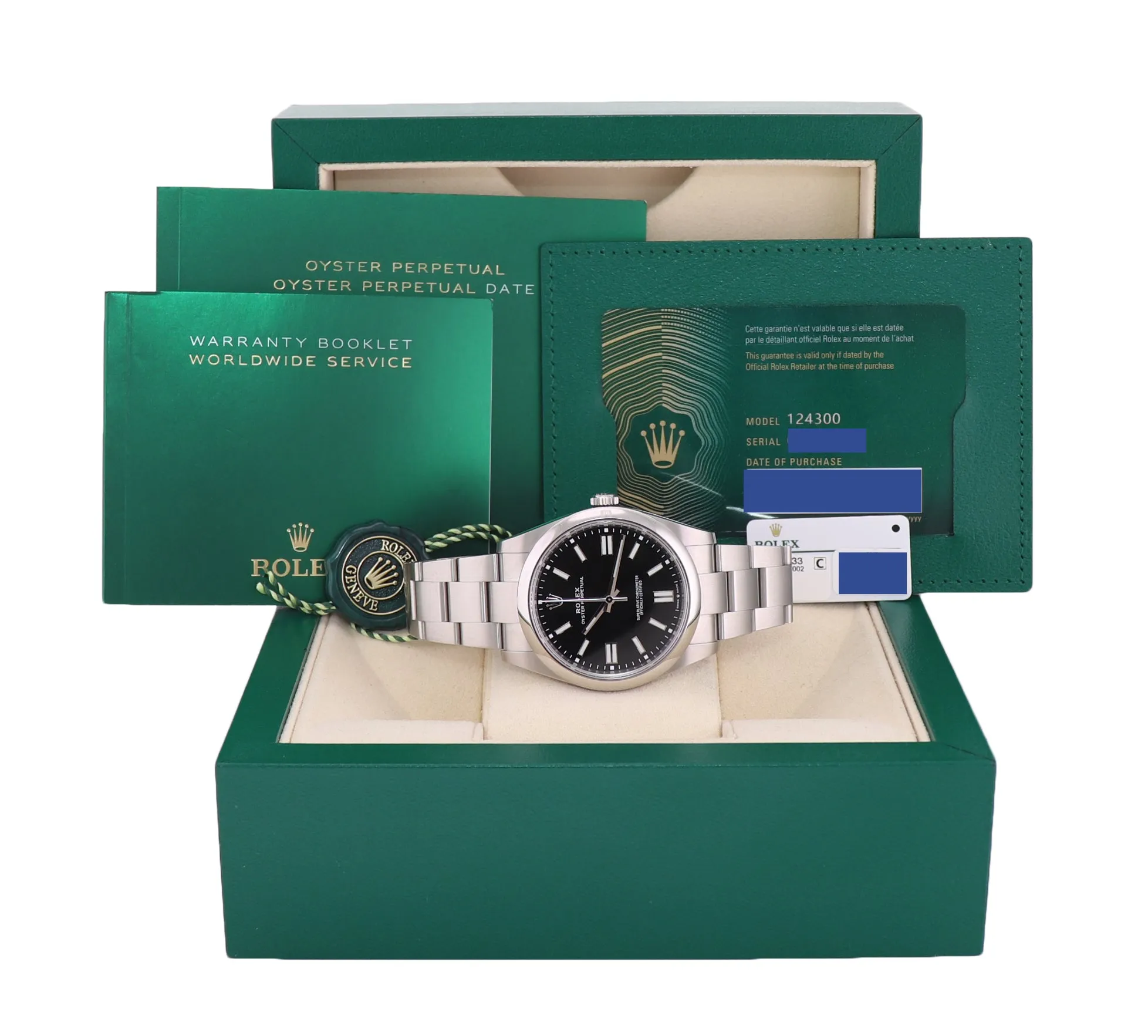 2025 NEW PAPERS Rolex 124300 Oyster Perpetual Steel 41mm Black Watch Box