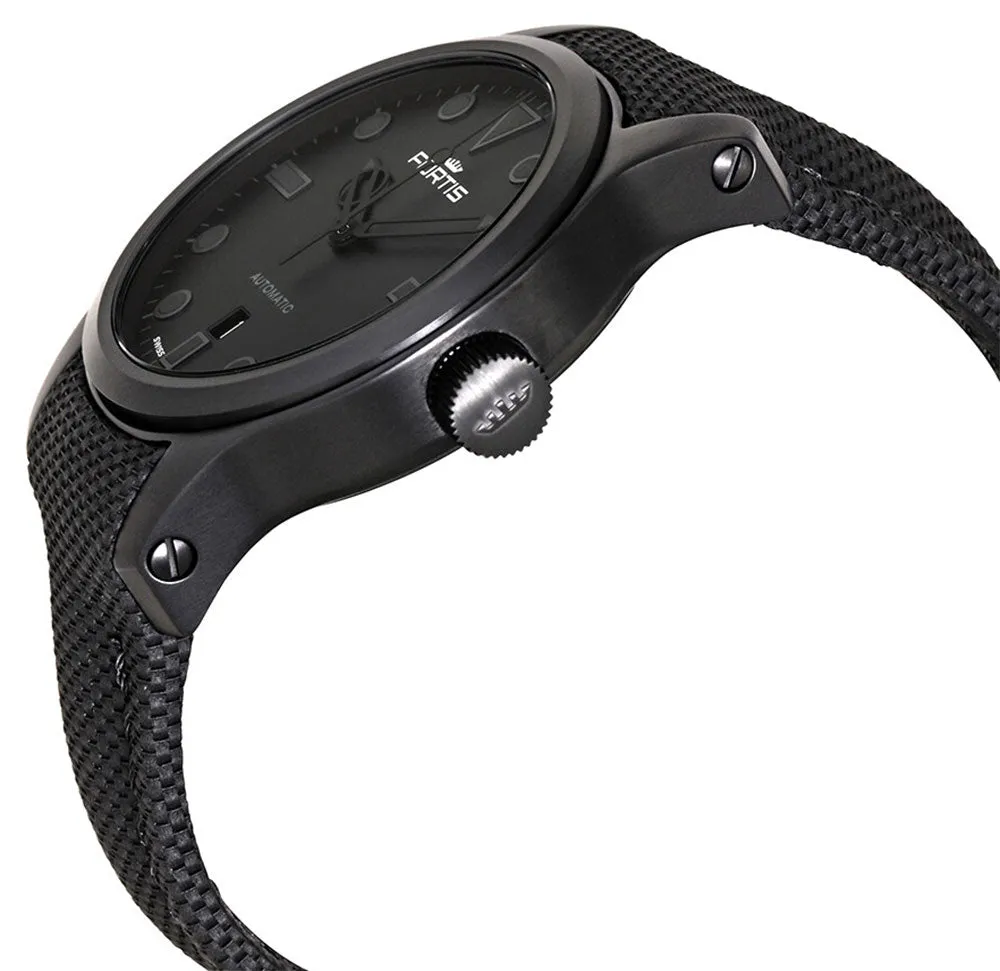 Fortis Shoreliner Vik Beach Automatic Black PVD Black Dial Black Textile Strap Date Divers Mens Watch F4020003