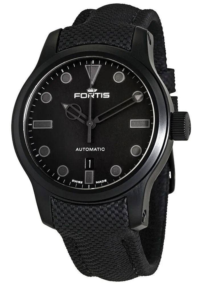 Fortis Shoreliner Vik Beach Automatic Black PVD Black Dial Black Textile Strap Date Divers Mens Watch F4020003