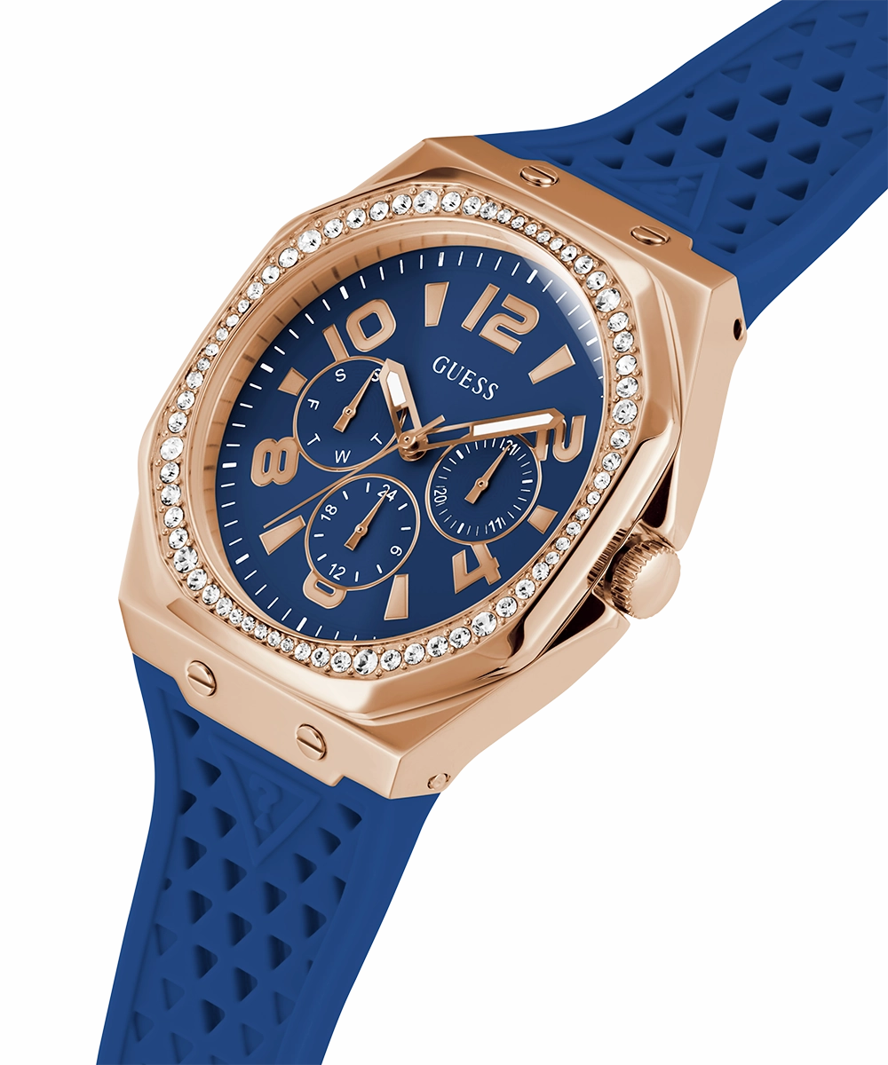 GUESS Ladies Blue Rose Gold Tone Multi-function Watch