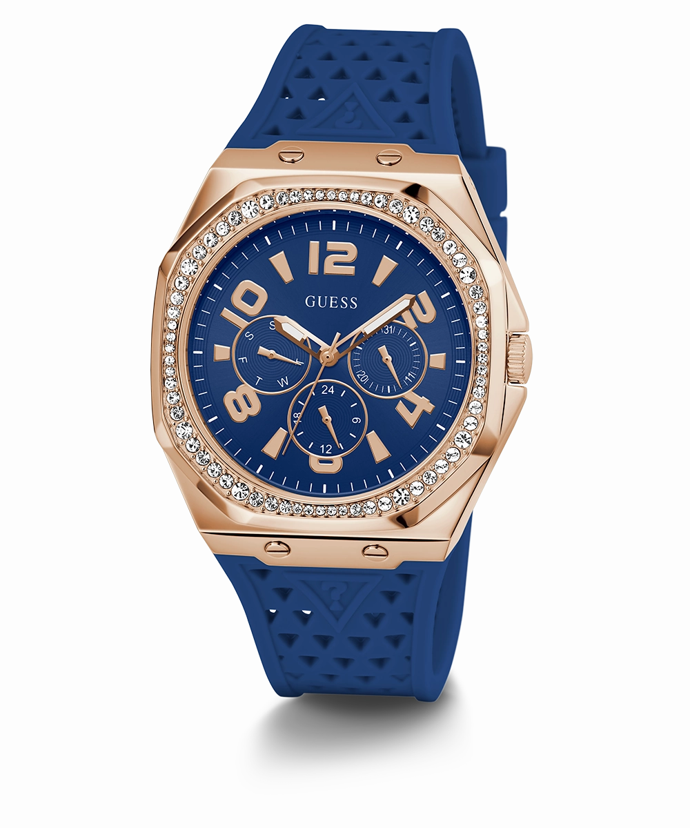 GUESS Ladies Blue Rose Gold Tone Multi-function Watch