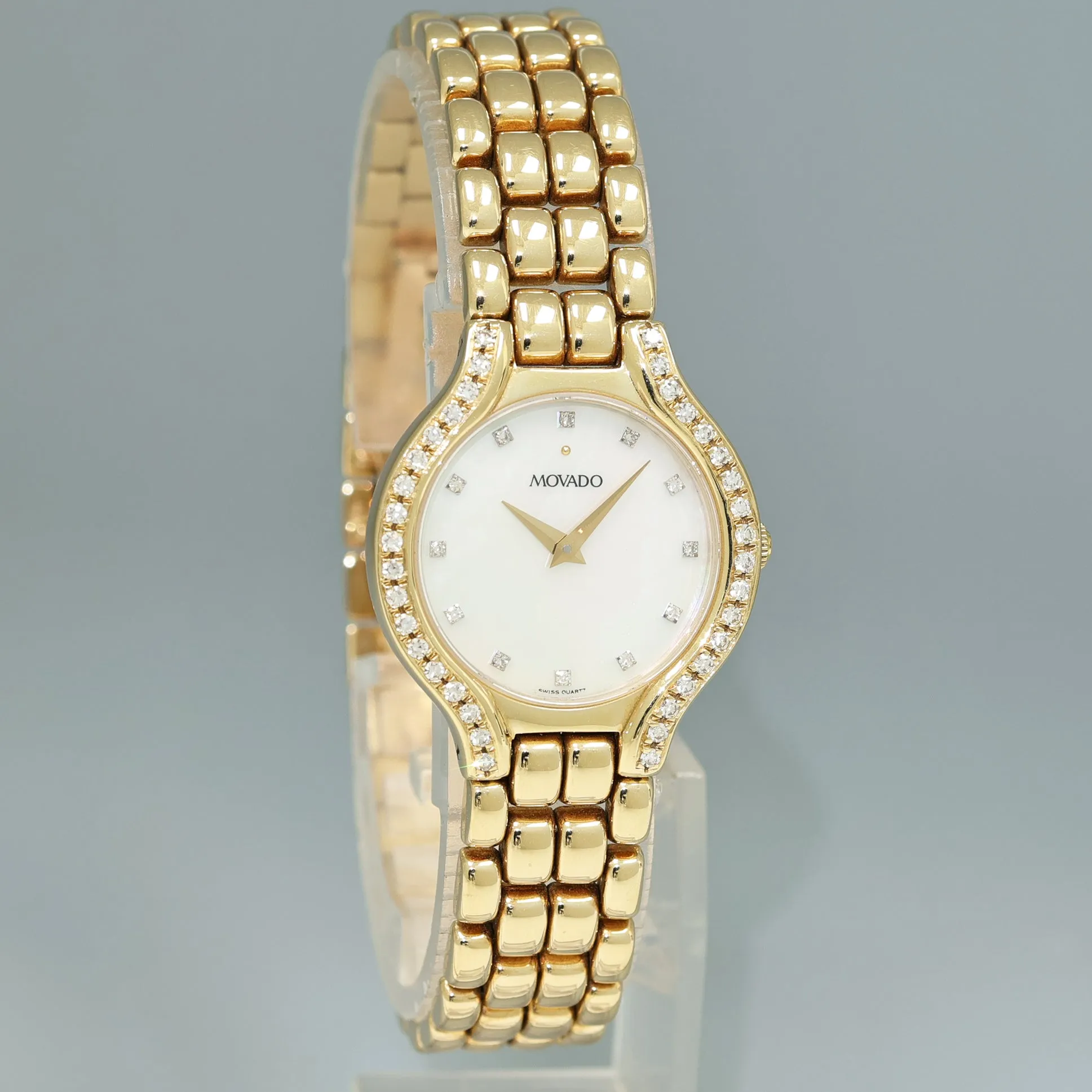 Ladies Movado 14k Yellow Gold 29mm Diamond Mother of Pearl Watch