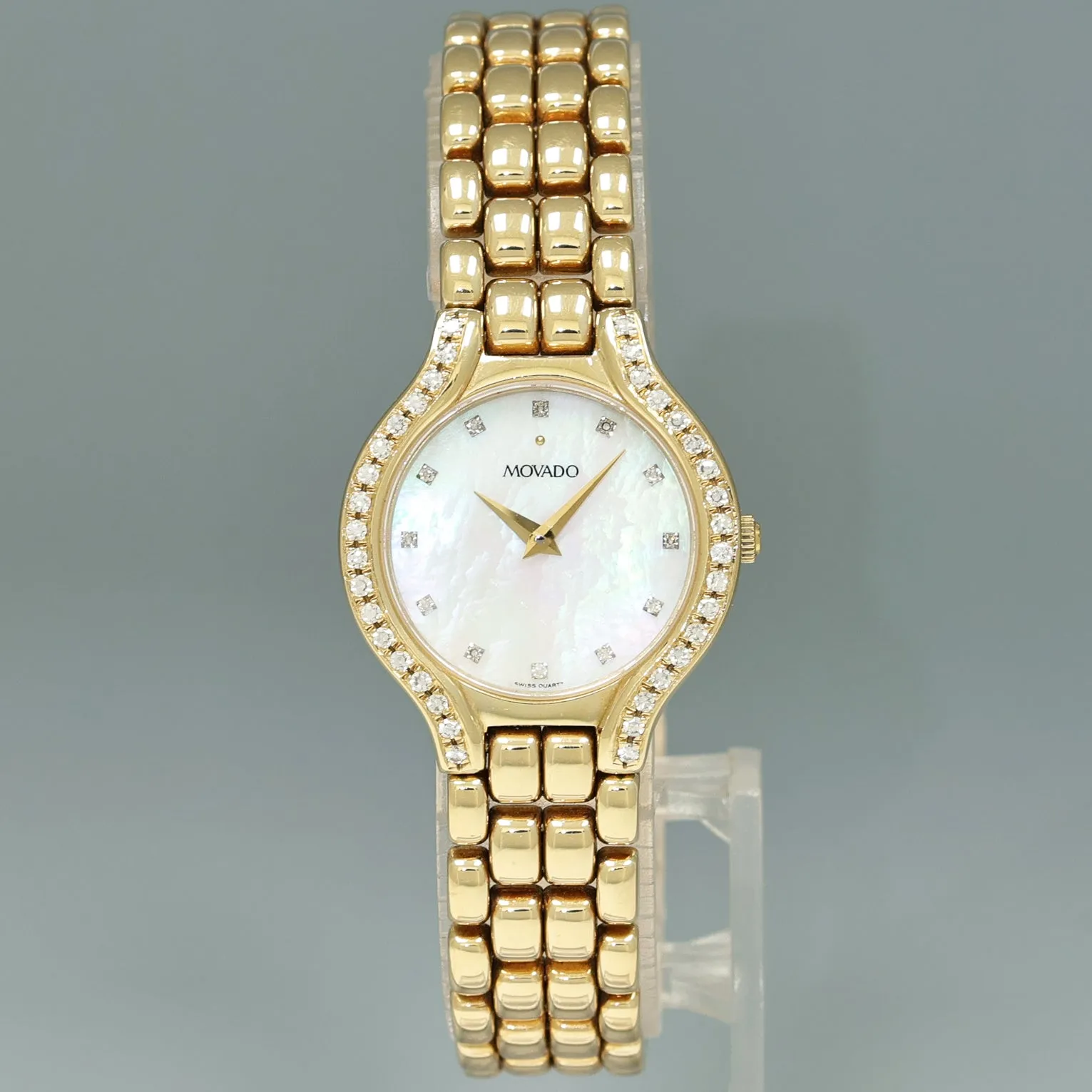 Ladies Movado 14k Yellow Gold 29mm Diamond Mother of Pearl Watch