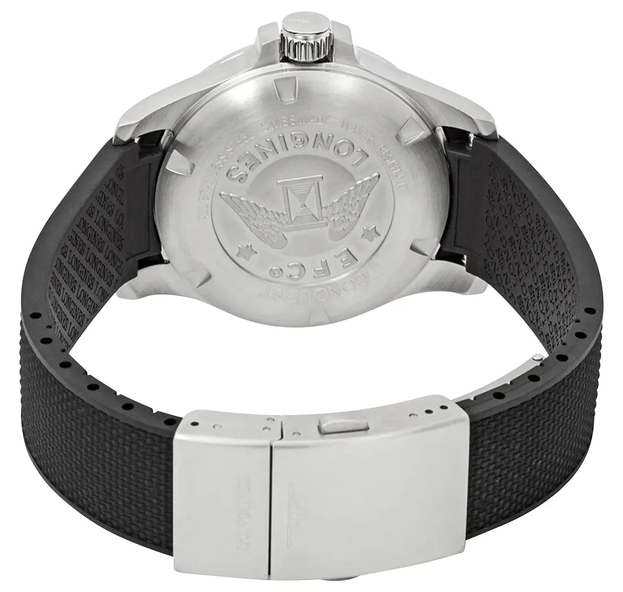 Longines Conquest V.H.P. Stainless Steel Silver Dial Black Rubber Strap Perpetual Calendar Date Quartz Mens Watch L3.716.4.76.9