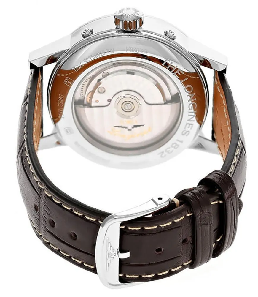 Longines Heritage Classic 1832 Automatic Stainless Steel Beige Dial Brown Leather Strap Retrograde Day/Date GMT Moonphase Mens Watch L4.828.4.92.2