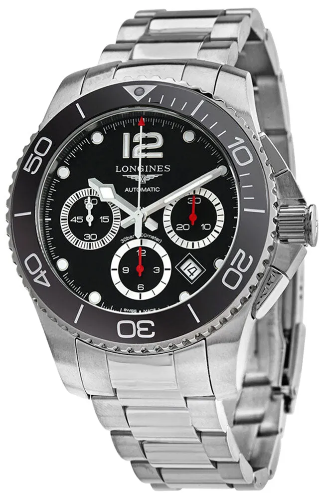Longines HydroConquest Automatic Chronograph Stainless Steel Black Dial Date Divers Mens Watch L3.883.4.56.6