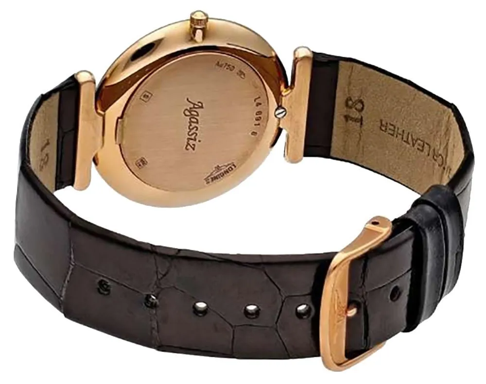 Longines La Grande Classique Agassiz 18K Rose Gold White Dial Black Leather Strap Quartz Unisex Watch L4.691.8.11.0