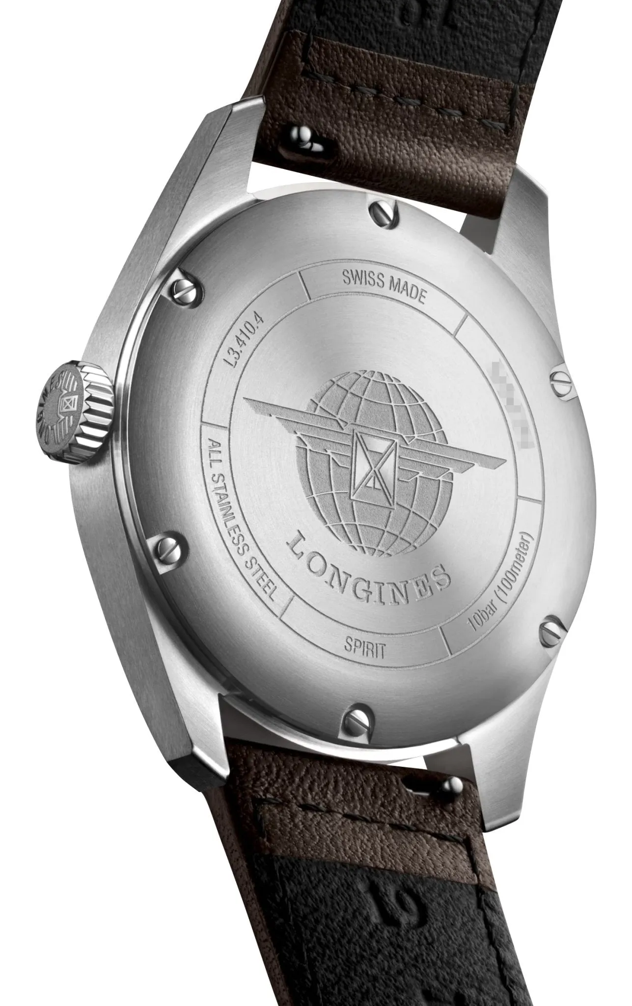 Longines Spirit Automatic COSC Stainless Steel Black Dial Brown Leather Strap Date Unisex Watch L3.410.4.53.0