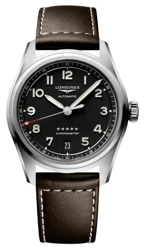 Longines Spirit Automatic COSC Stainless Steel Black Dial Brown Leather Strap Date Unisex Watch L3.410.4.53.0