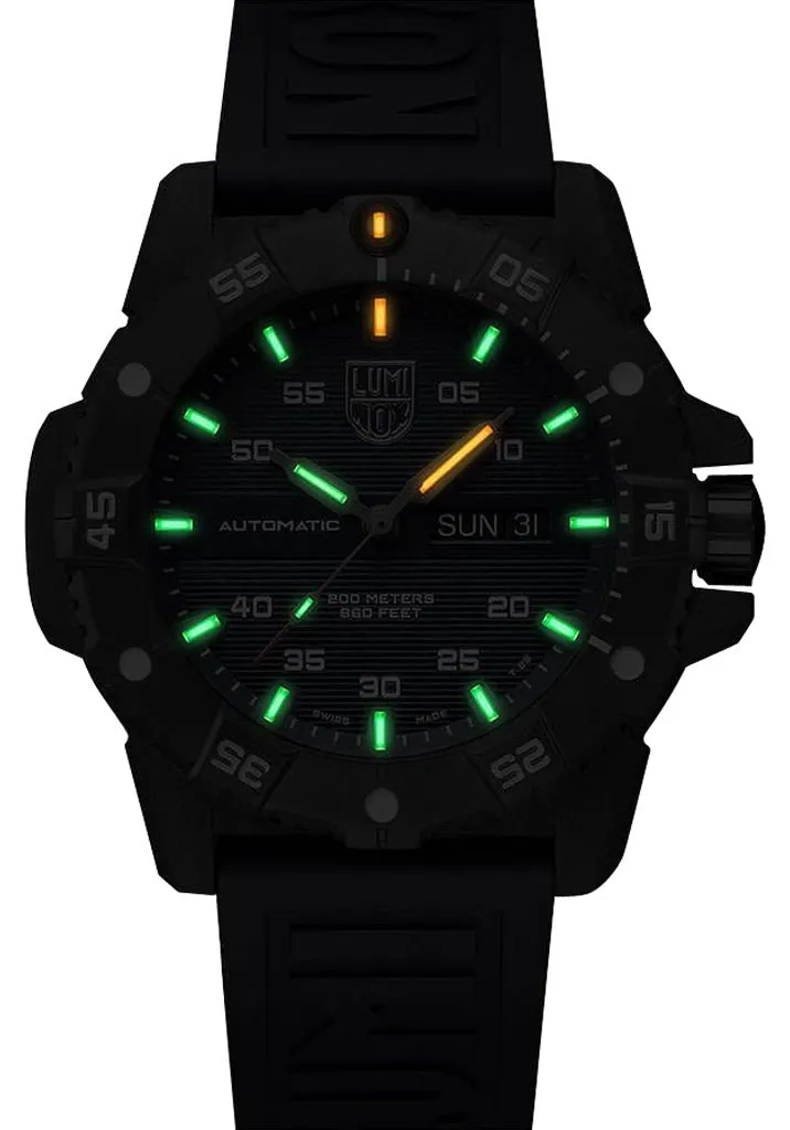 Luminox Master Carbon SEAL Automatic CARBONOX  Black Dial Red Rubber Strap Day/Date Divers Mens Watch XS.3875