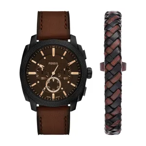 Machine Chronograph Brown Leather Watch and Bracelet Se