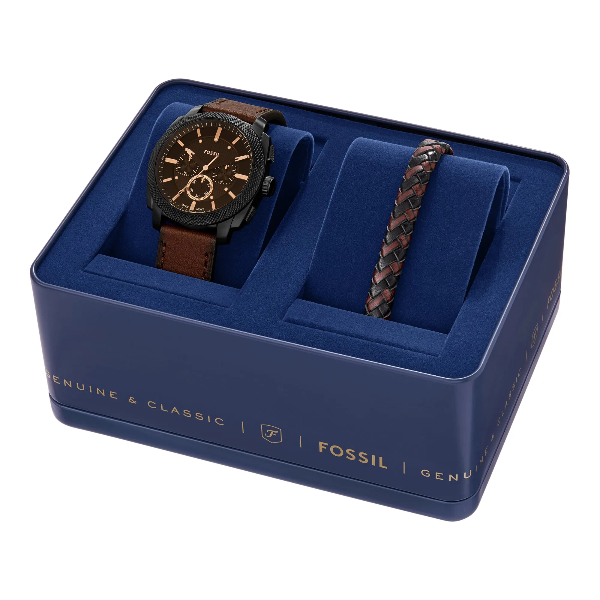 Machine Chronograph Brown Leather Watch and Bracelet Se