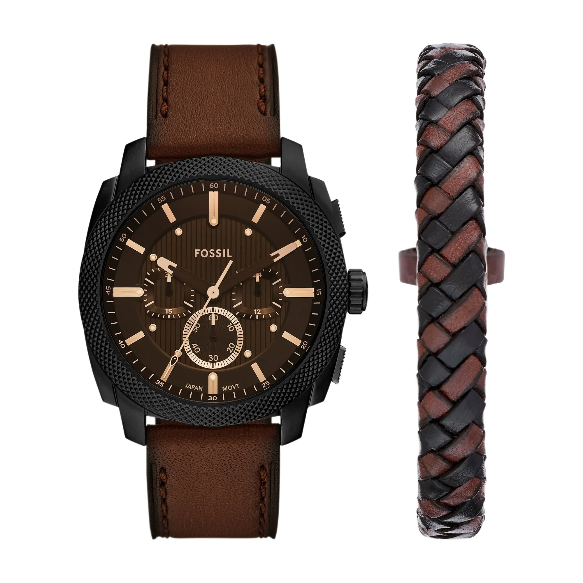 Machine Chronograph Brown Leather Watch and Bracelet Se