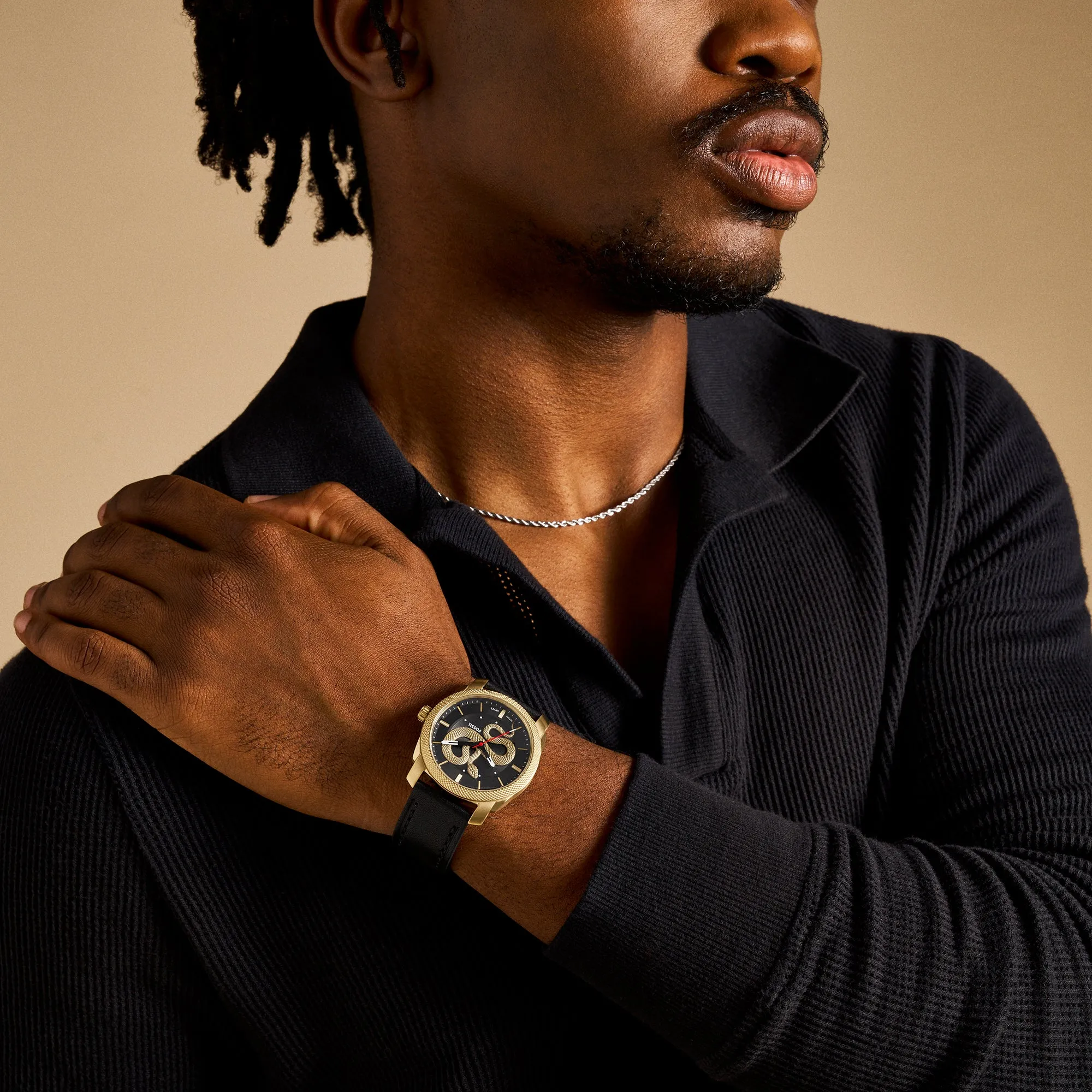 Machine Three-Hand Black Leather Watch