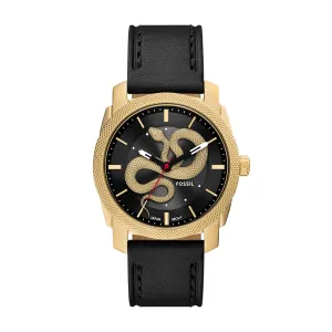 Machine Three-Hand Black Leather Watch