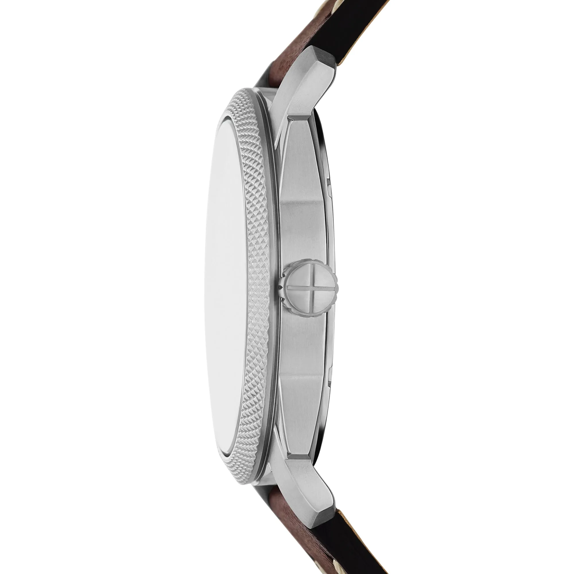 Machine Three-Hand Date Brown Leather Watch and Bracelet Set