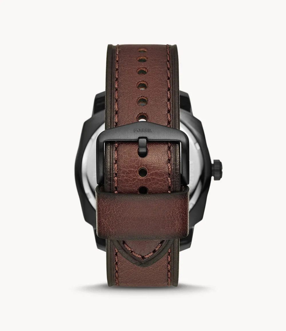 Machine Three-Hand Date Dark Brown LiteHide™ Leather Watch