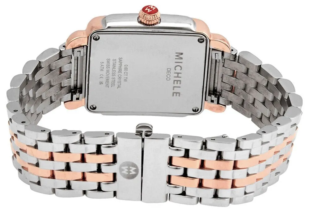 Michele Deco Madison Mid Two-Tone Rose Gold Steel Diamonds Silver Dial Rectangle Womens Watch MWW06G000015