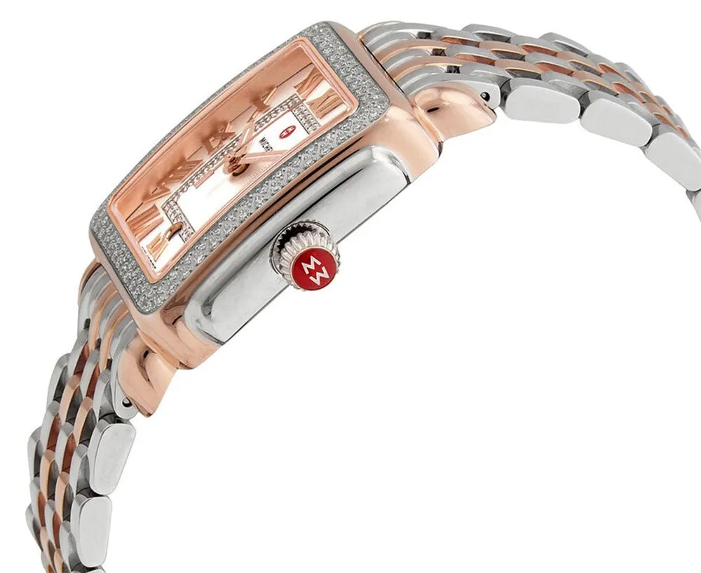 Michele Deco Madison Mid Two-Tone Rose Gold Steel Diamonds Silver Dial Rectangle Womens Watch MWW06G000015
