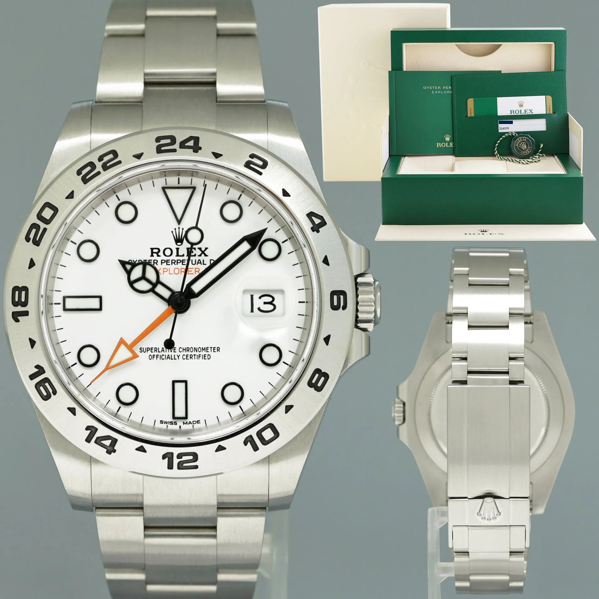 MINT 2020 PAPERS Rolex Explorer II 216570 Polar White Dial Steel 42mm Watch Box
