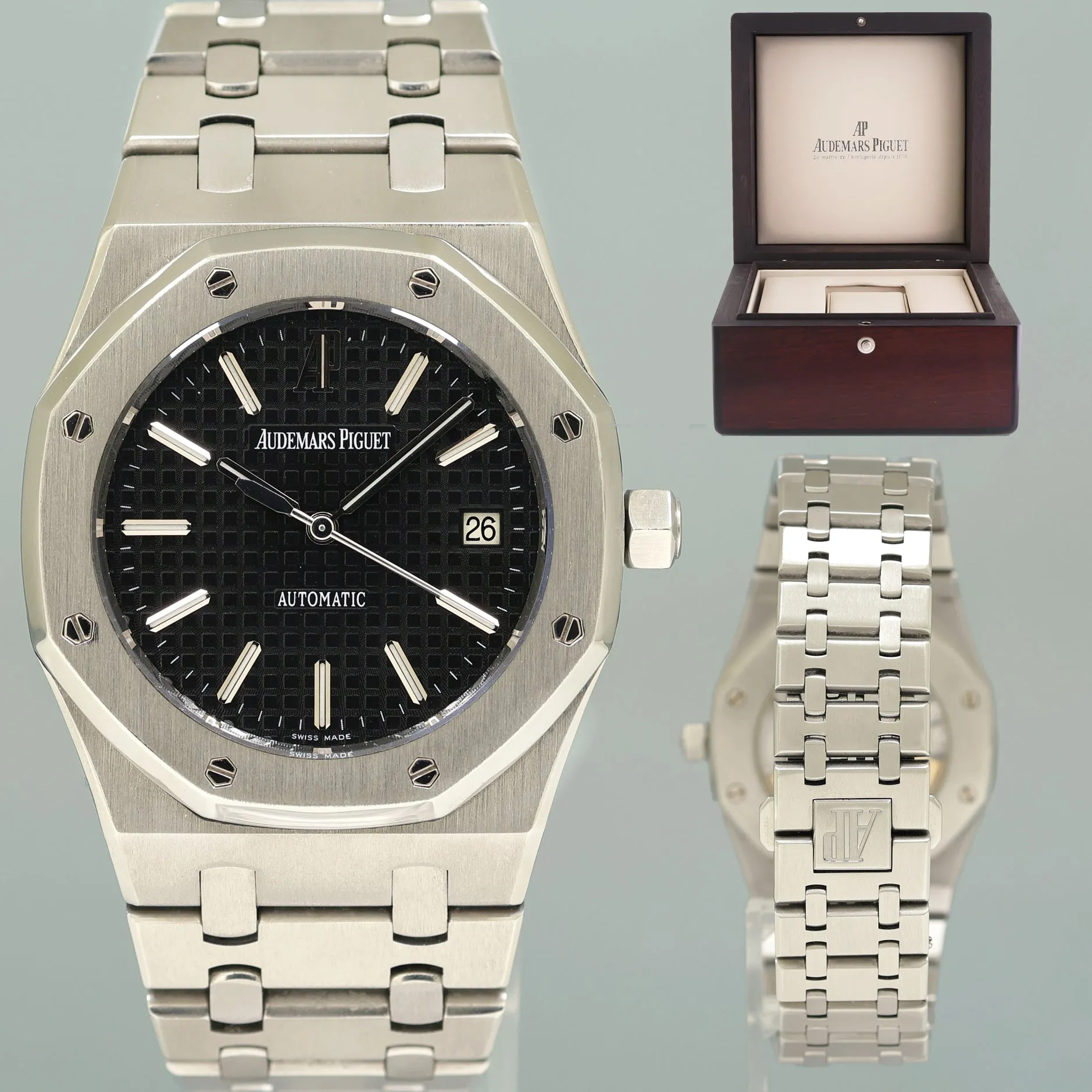 MINT Audemars Piguet Royal Oak Black 39mm Steel 15300ST Date Watch Box