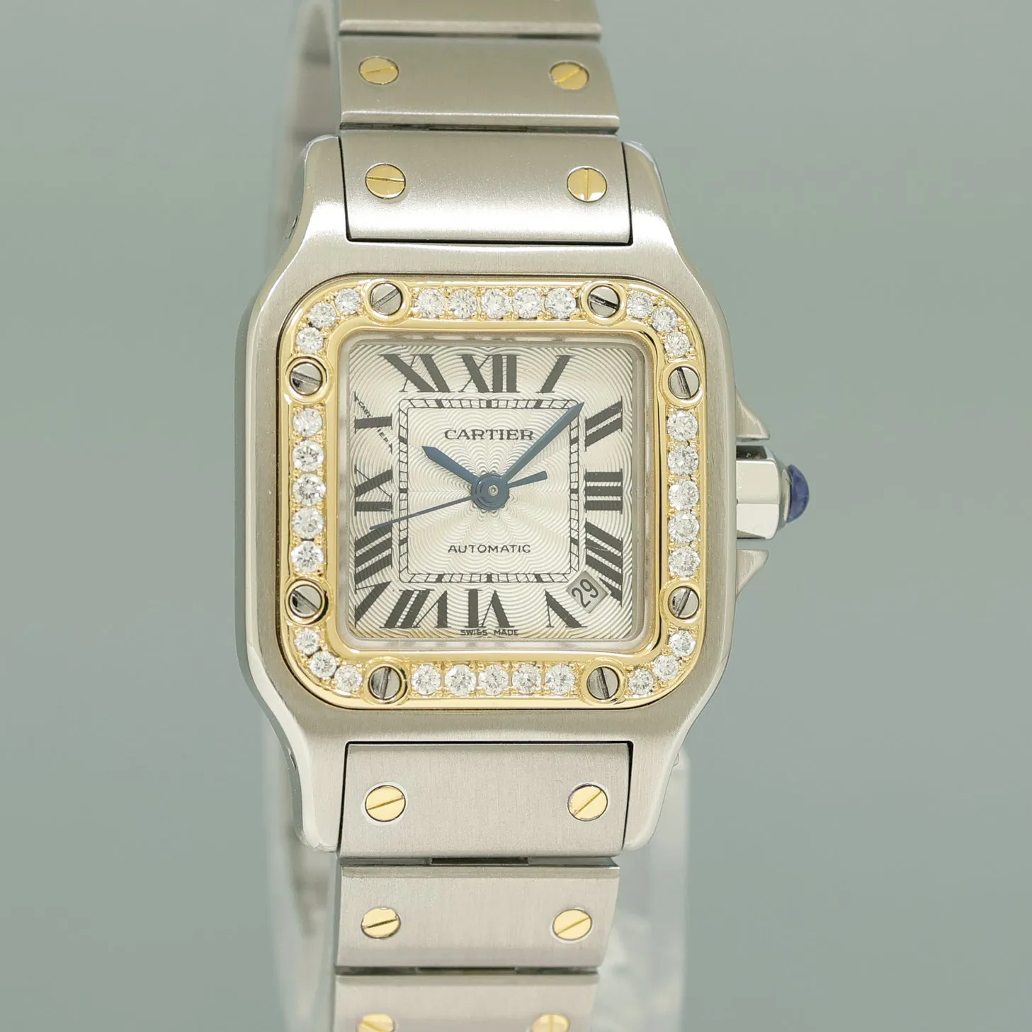 MINT Cartier Santos Galbee 2423 Steel Two Tone Diamond White Automatic 24mm Watch