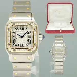 MINT Cartier Santos Galbee 2423 Steel Two Tone Diamond White Automatic 24mm Watch