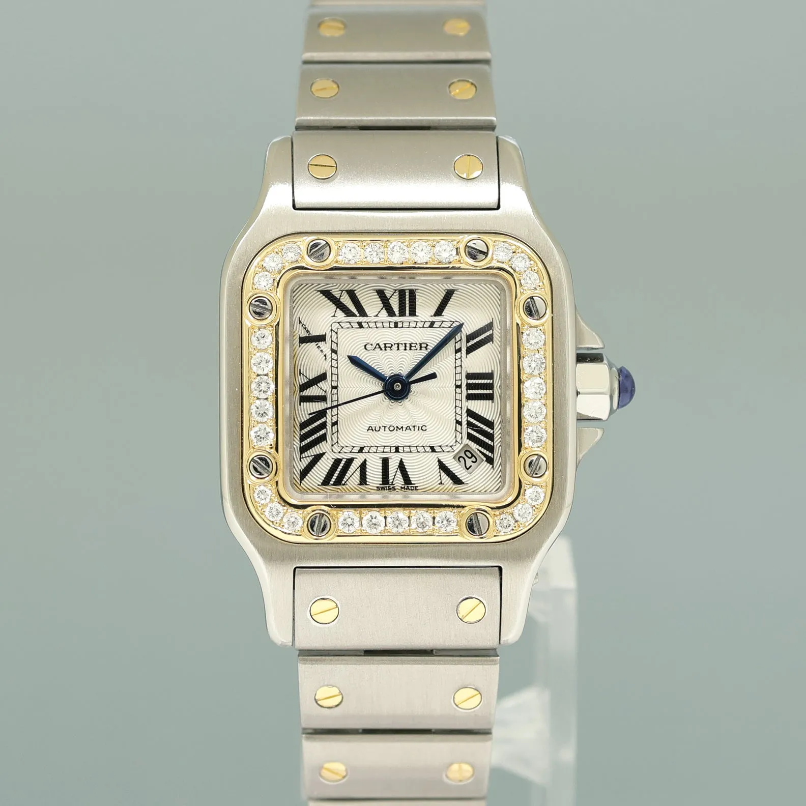 MINT Cartier Santos Galbee 2423 Steel Two Tone Diamond White Automatic 24mm Watch