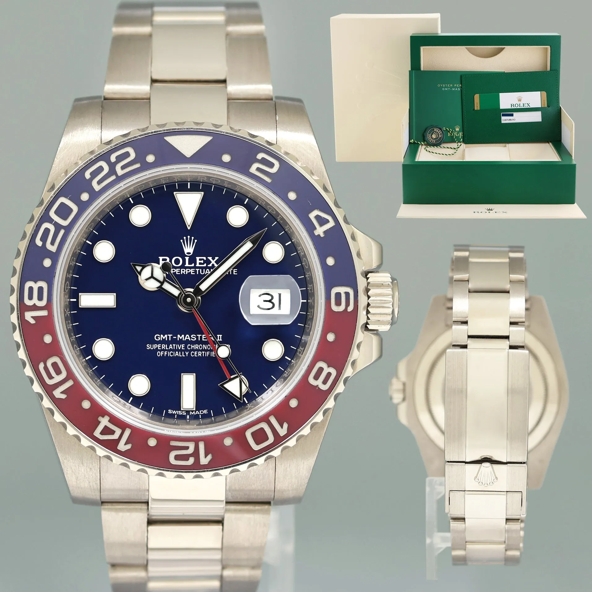 MINT PAPERS Rolex GMT-Master II Pepsi White Gold Blue Dial 116719BLRO Watch Box