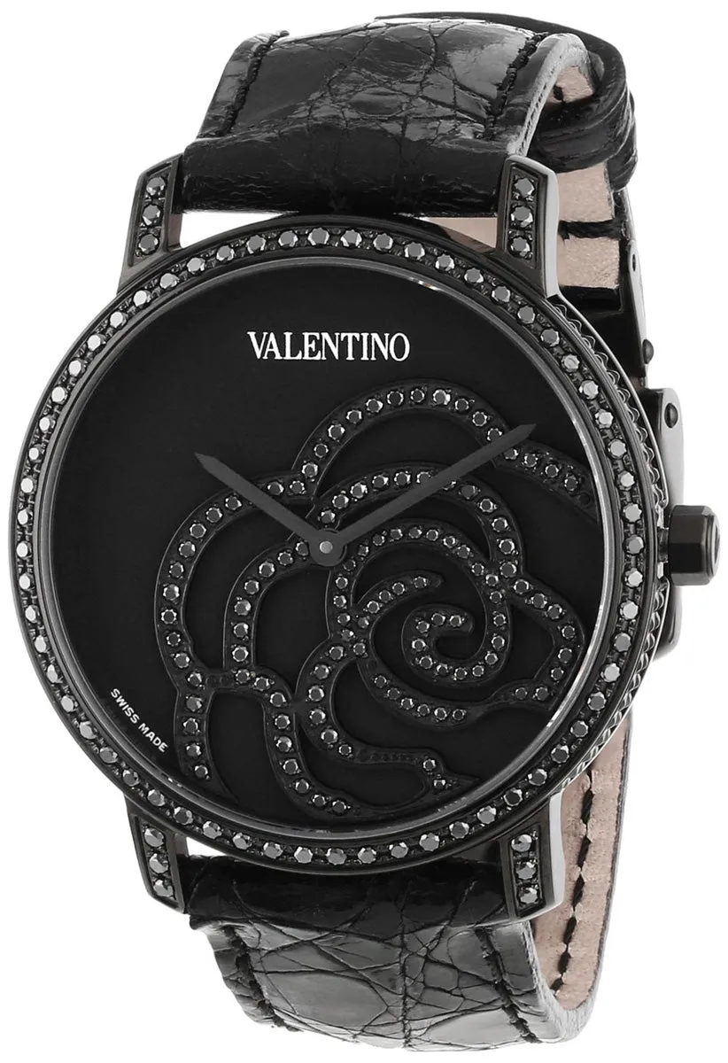 NEW WITHOUT BOX Valentino Rose Black PVD Steel Womens Strap Watch Black Diamonds V41SBQ-6709-SSA09