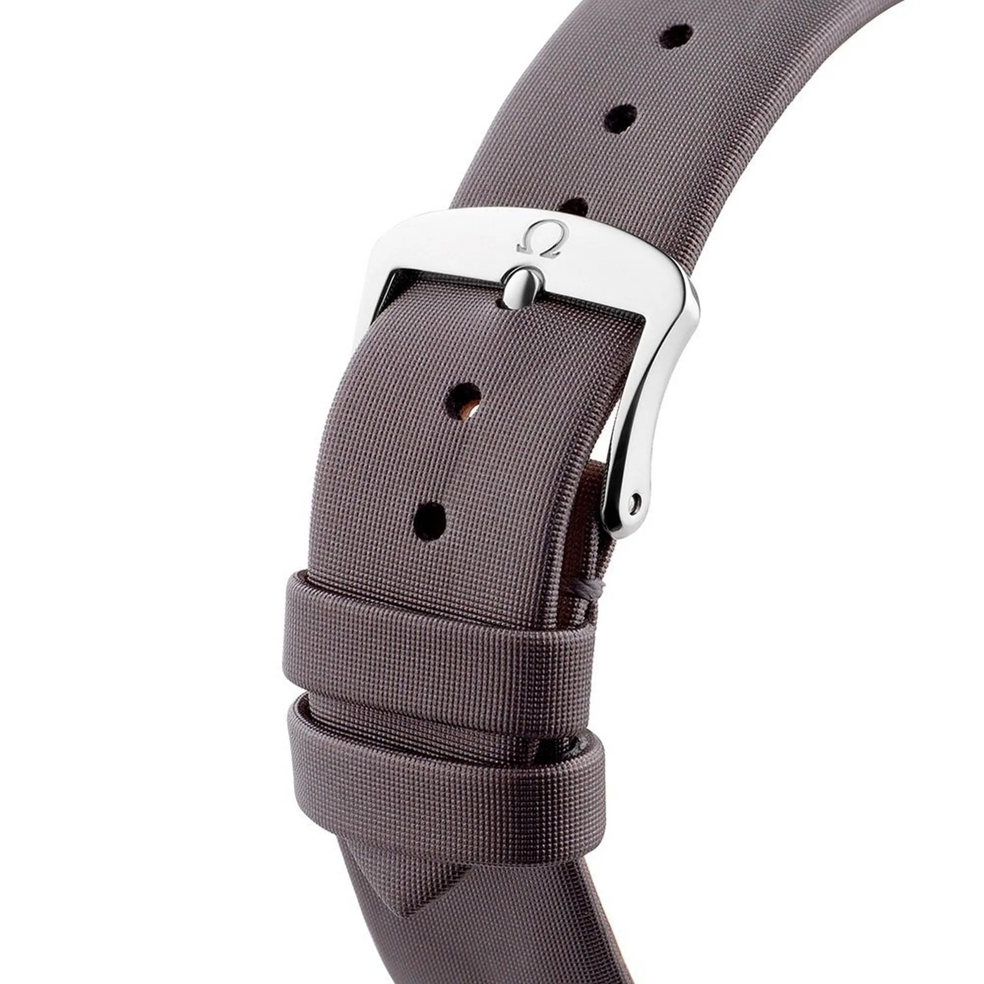 Omega De Ville Trésor Stainless Steel Silver Dial Gray Fabric Strap Diamonds Quartz Womens Watch 428.17.39.60.02.001